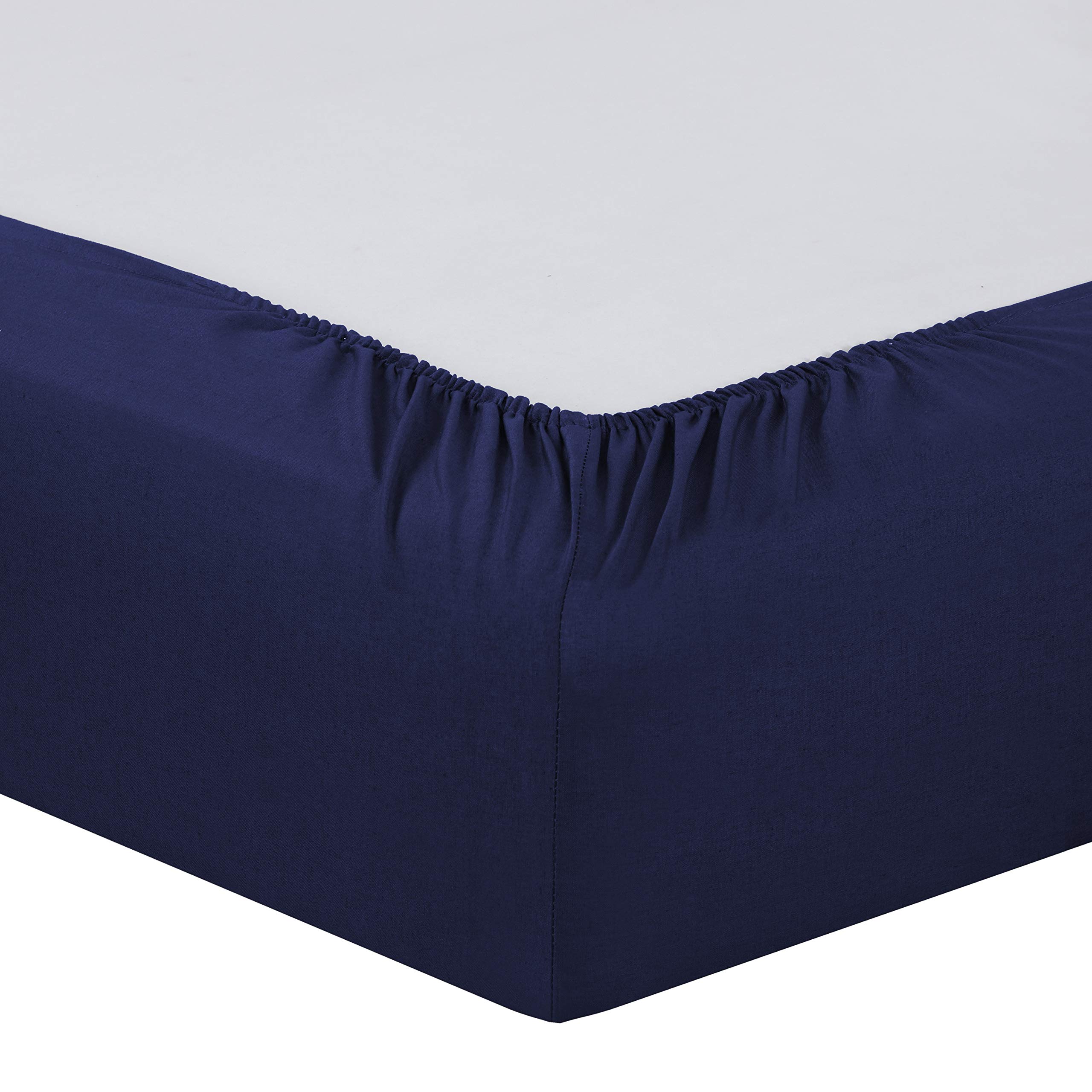 VISION Lenzuolo con angoli matrimoniale, 2 persone, 140 x 190cm con altezza da 25cm, Blu navy, 100% Cotone