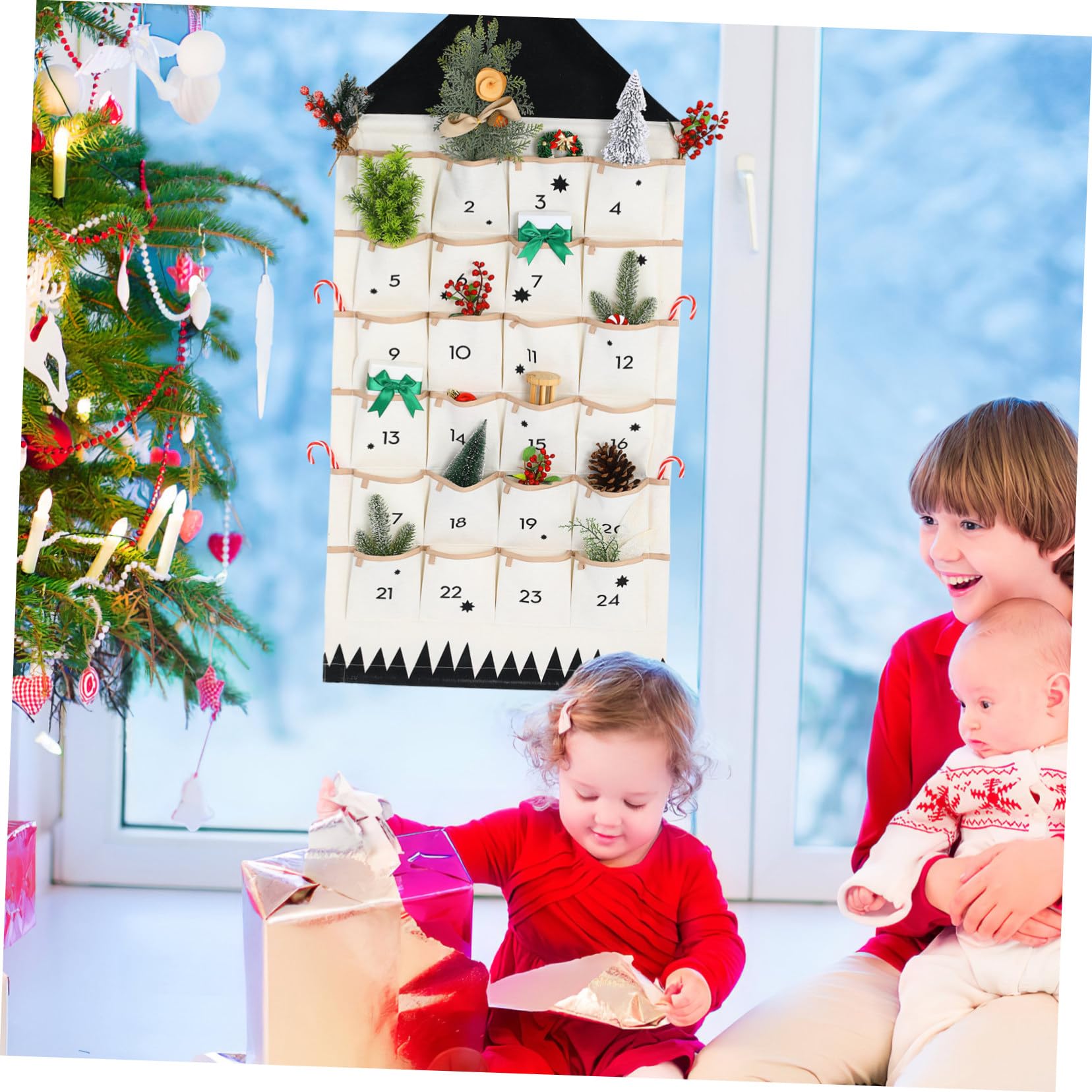 Wandbehang Adventskalender Tasche Taschen Lagerung Baumwollstoff Weihnachtsdekor einfach aufzuhängen