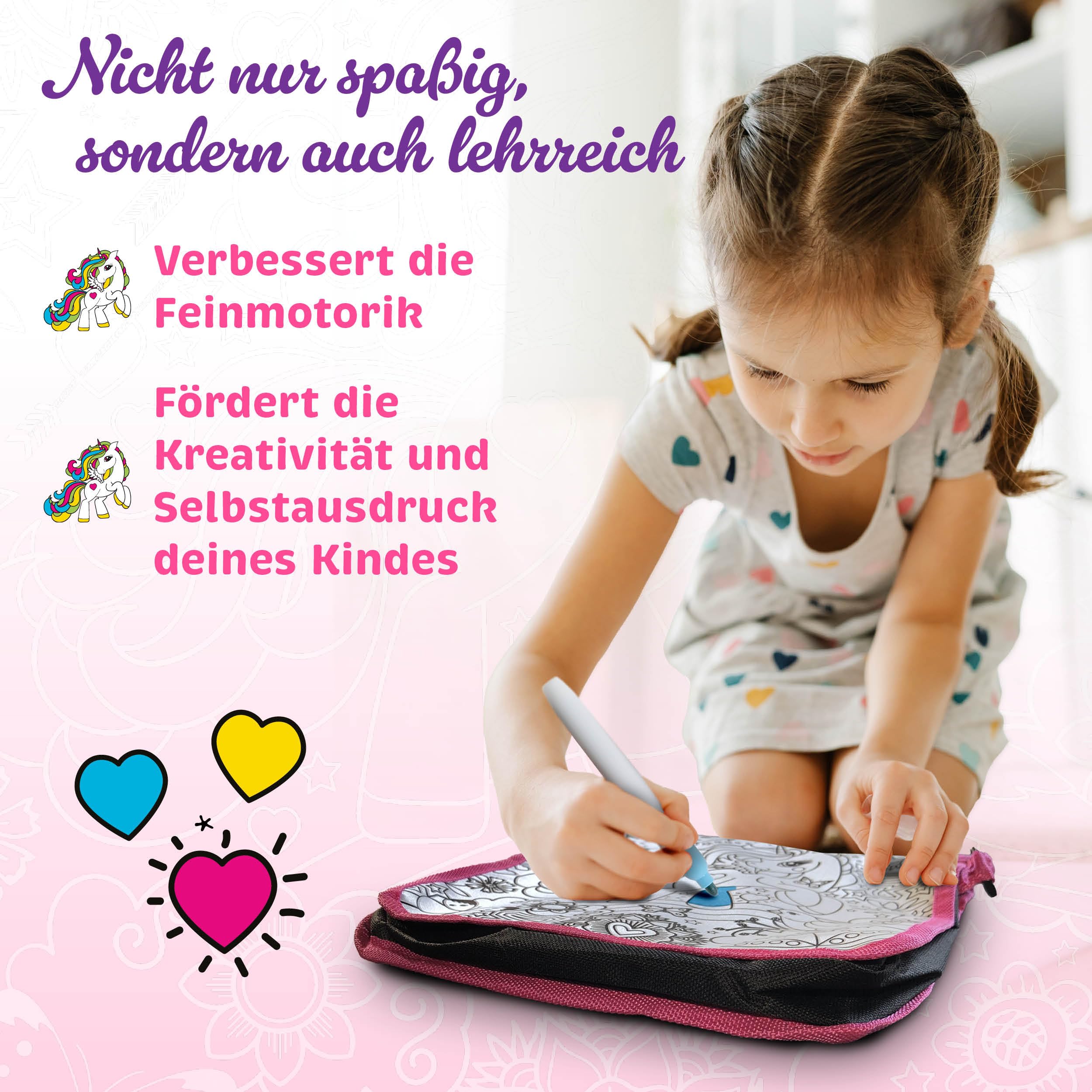 Grafix Einhorn-Taschen-Set zum selber Ausmalen | Ideal für Mädchen ab 6 Jahren | Einhorn-Spielzeug und Basteleien in einem! | Bemalen Sie Ihr eigenes Taschenset | Kreative Handtasche für Kinder