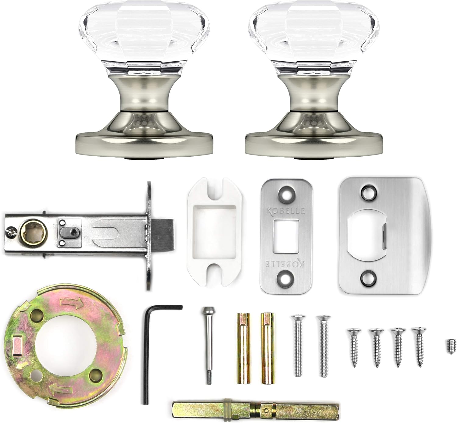 Privacy Octagon Crystal Door Knobs Satin Nickel Round Rosette