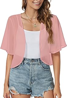 Women Shrug Chiffon Cardigans Open Front Short Sleeve Bolero for Evening Dressy - Buy now
