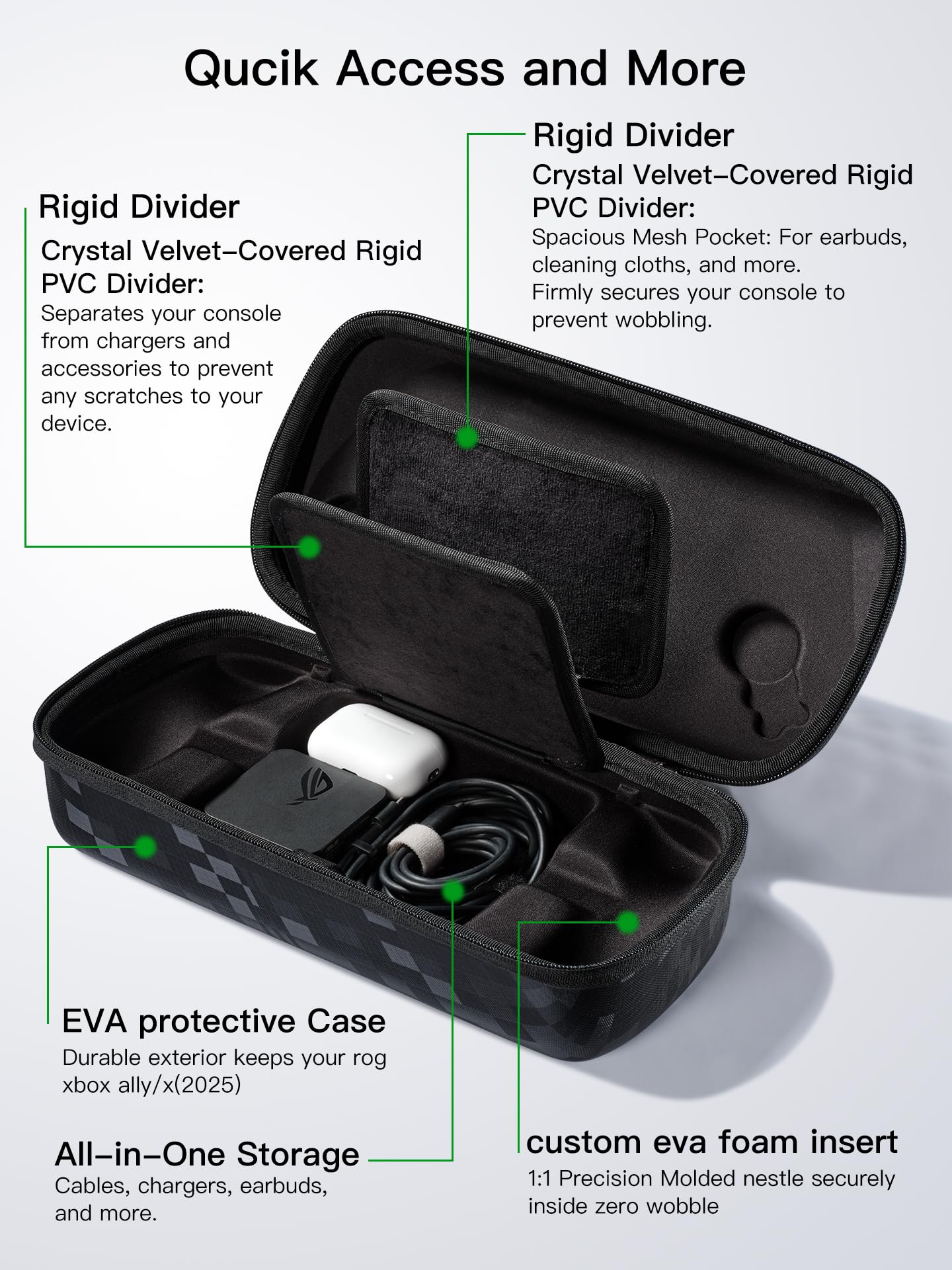 UYIYE Custodia da trasporto per Xbox Ally/Xbox Ally X (2025) a due piani, guscio rigido protettivo, borsa da viaggio portatile a doppio strato adatta per adattatore, cavo e accessori nero grigio