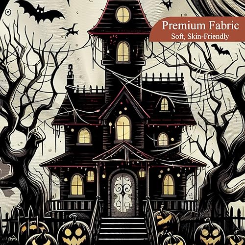 Miniatura 5 de Cortina de ducha de Halloween, casa encantada, castillo aterrador, fantasma, luna llena, cortina para decoración de baño, feliz noche de Halloween,