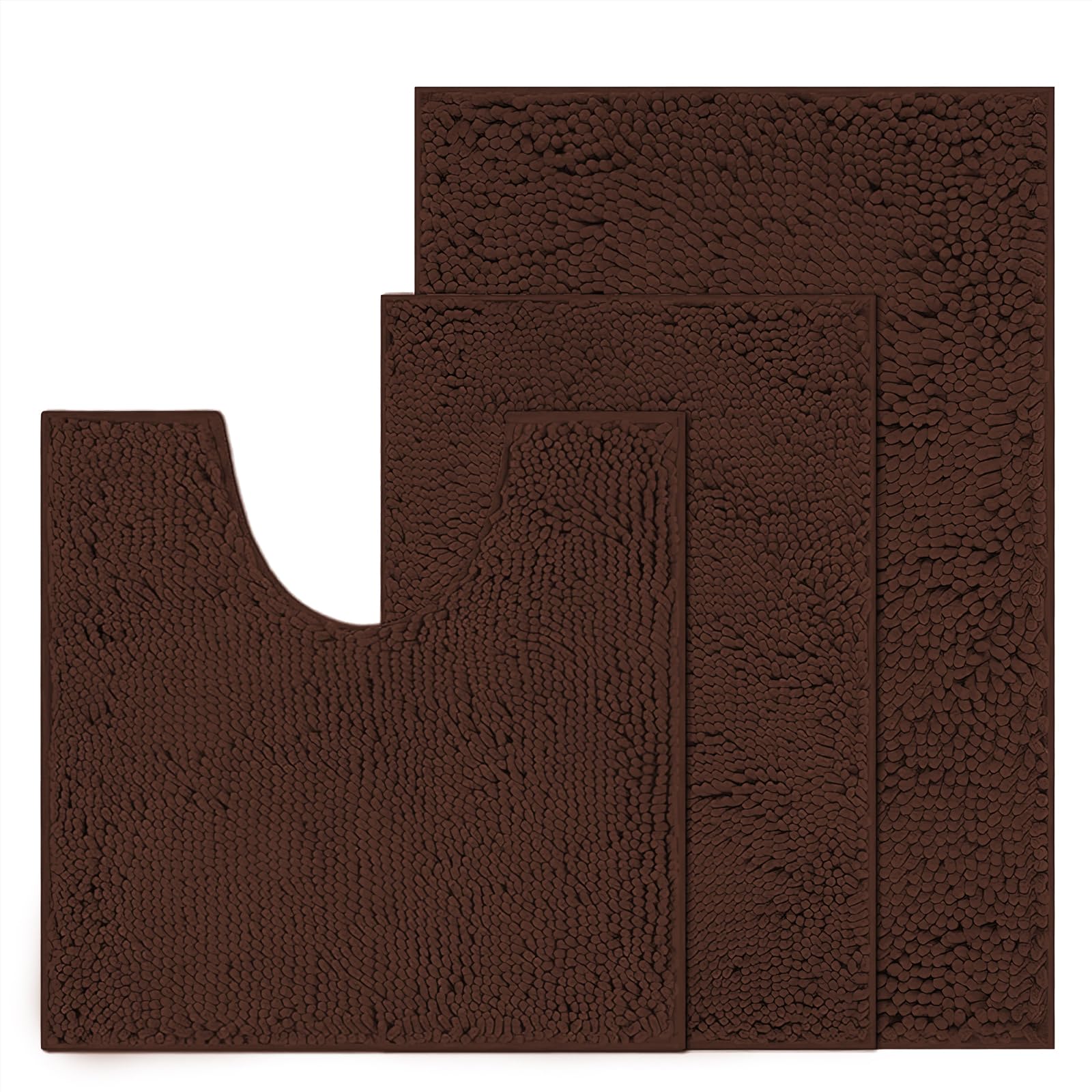 RUN HELIX Chenille Bath Mat, Non Slip Extra Soft Bath Toilet Mat 3 Pieces, Super Absorbent Bath Rug for Bathroom Bedroom