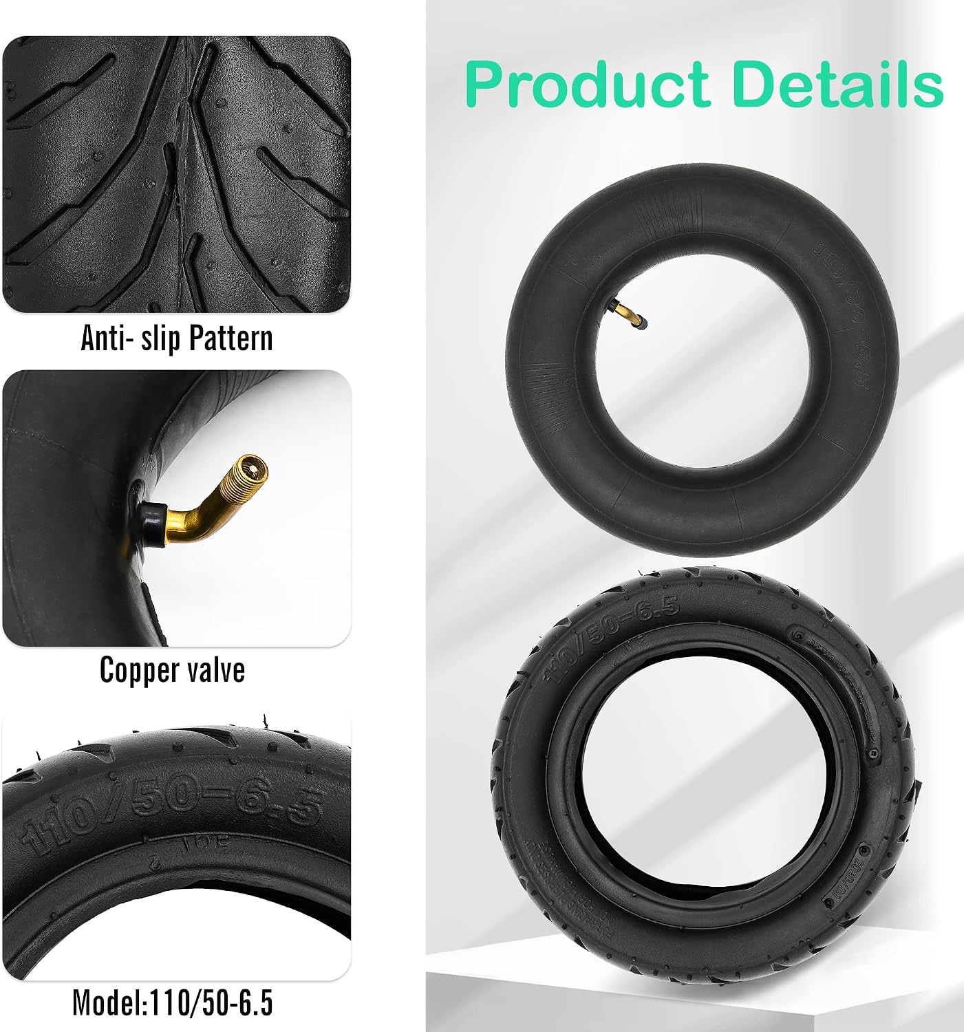 110/50-6.5 Tire and Tube,For 38cc 47cc 49cc Mini Pocket Rocket Drit Pit Scooter Mini Moto (110/50-6.5 Tire and Tube)