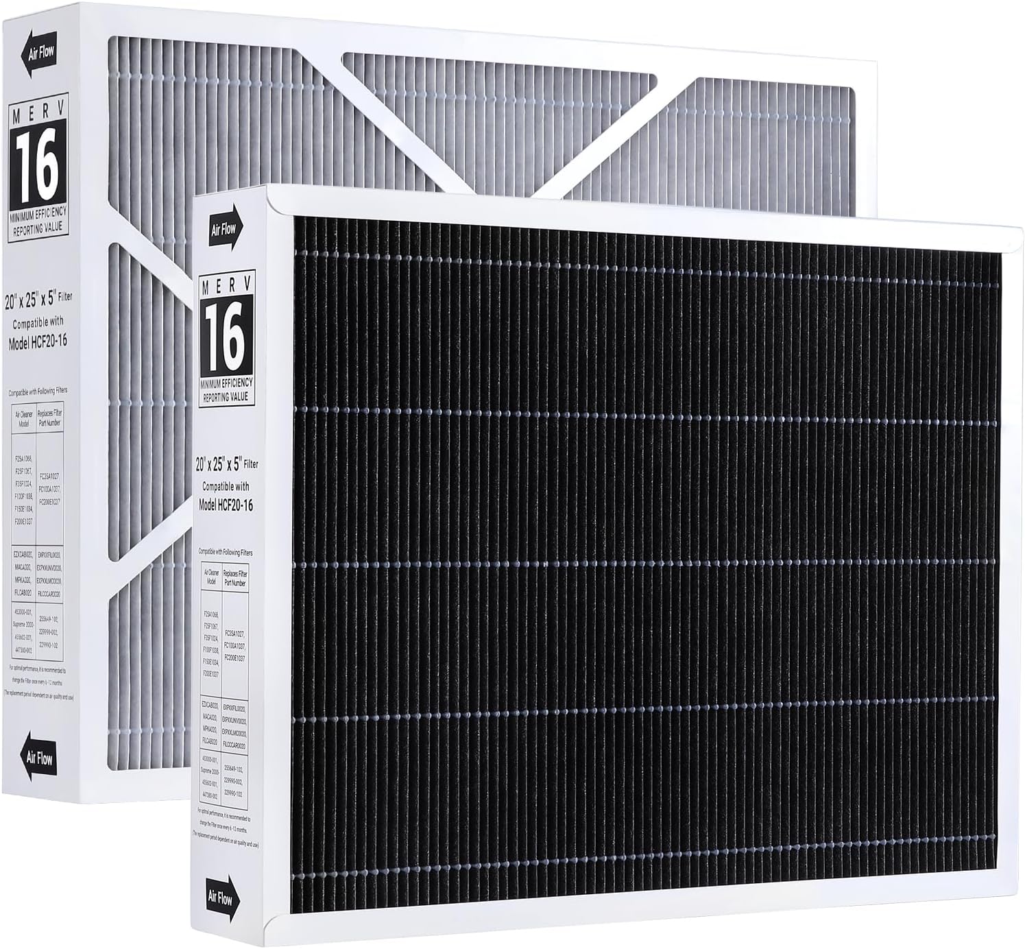 2-pack X6675 air filter compatible with Lennox X6675 and Lennox HCC20-28 furnace HVAC systems, 20x25x5 inches MERV 16 furnace air filter, part number HCF20-16 2 Pack X6675