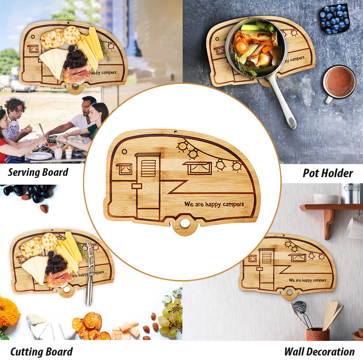 Juego de tablas de cortar de bambú para caravana, accesorios de cocina, 2 piezas, juego de tablas de cortar de madera RV con ranuras para jugo, agujero para colgar, para carne, verduras y queso,