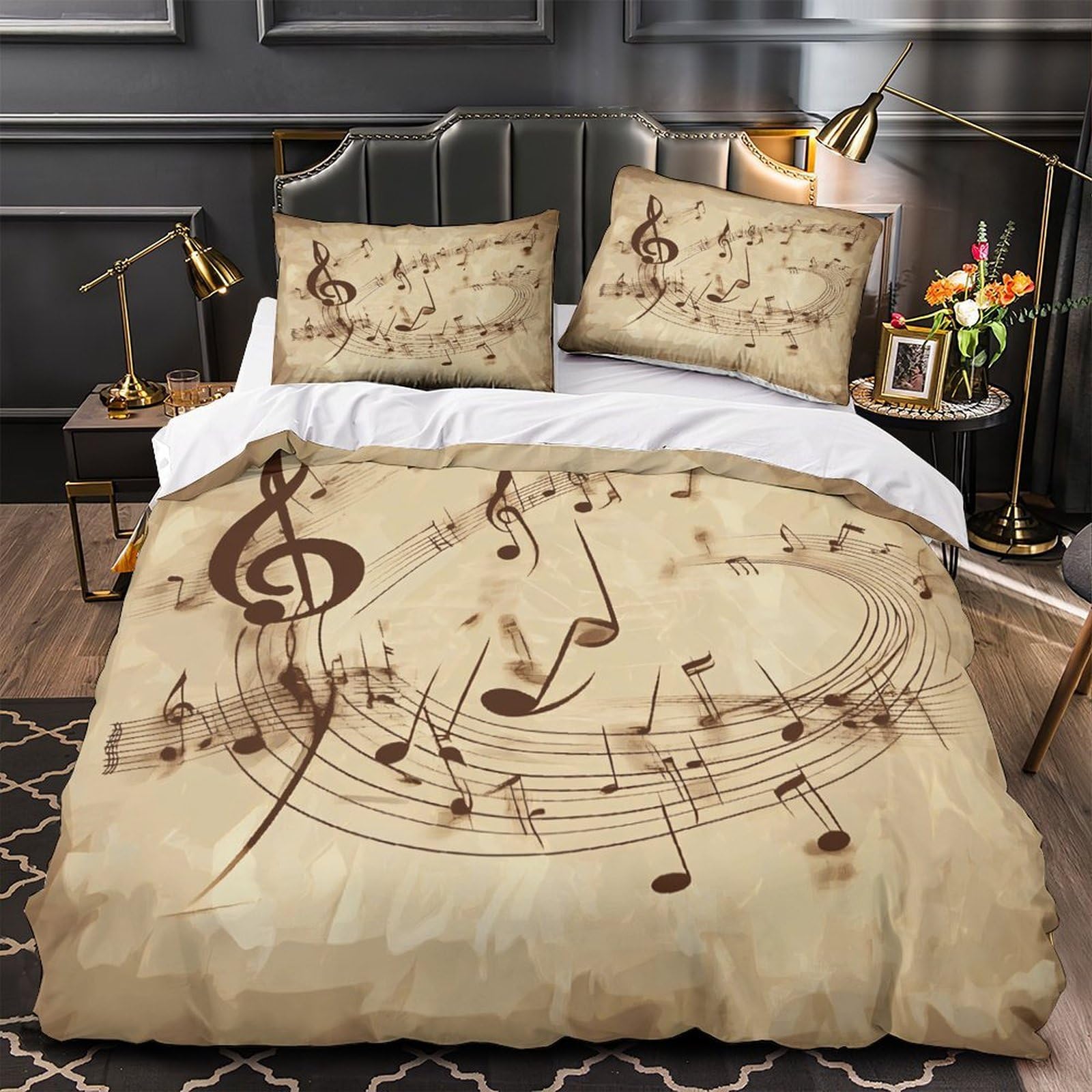 Housse de Couette Notes de Musique Anti-Plis Parure Douce Sans Repassage
