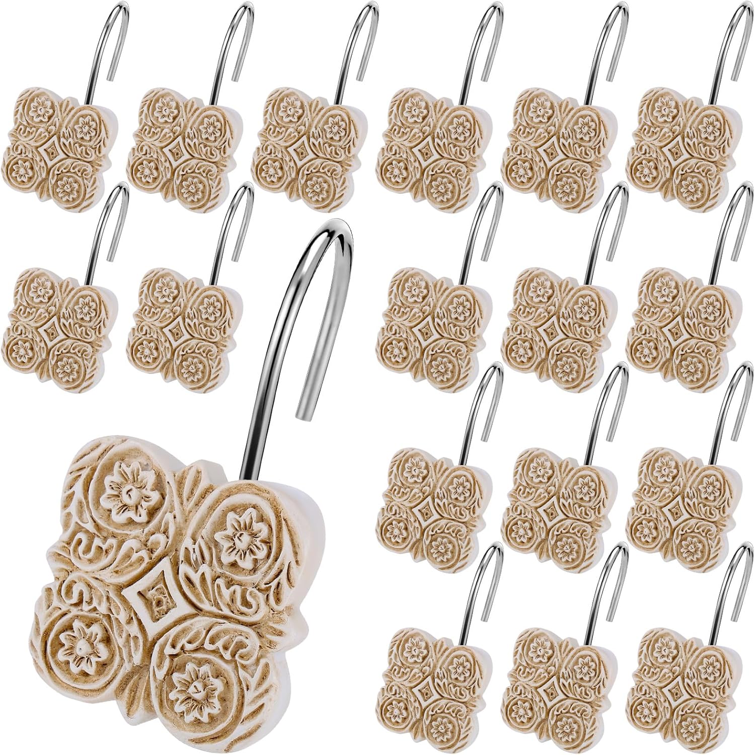 24 PCS Boho Shower Curtain Hooks Home Decorative Beige