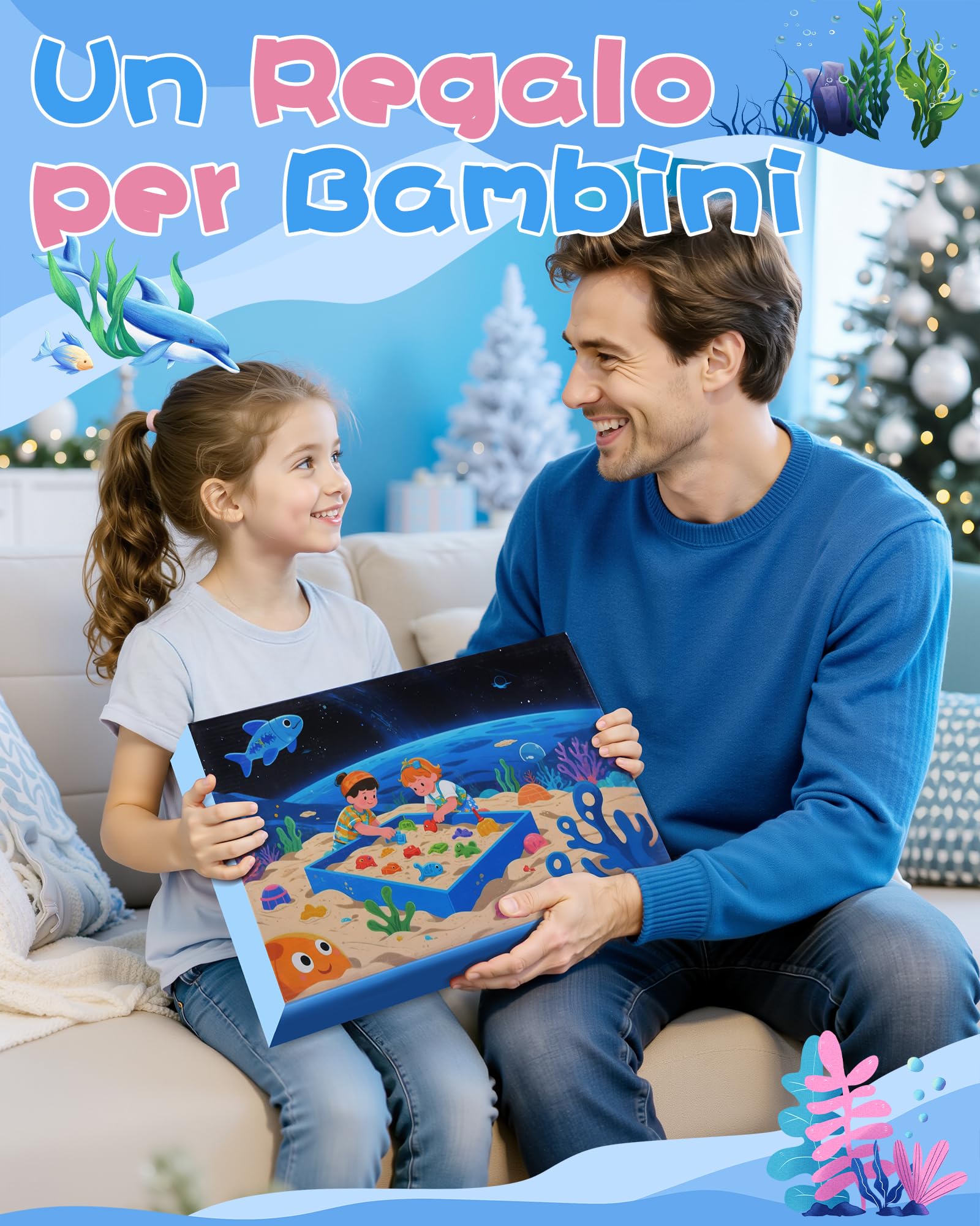 cycletour Magic Sand Set Ocean Series, set di sabbia magica, contiene 1 kg di sabbia magica blu, una sabbiera coperta e 47 giocattoli di sabbia, sabbia magica per bambini dai 3 anni in su