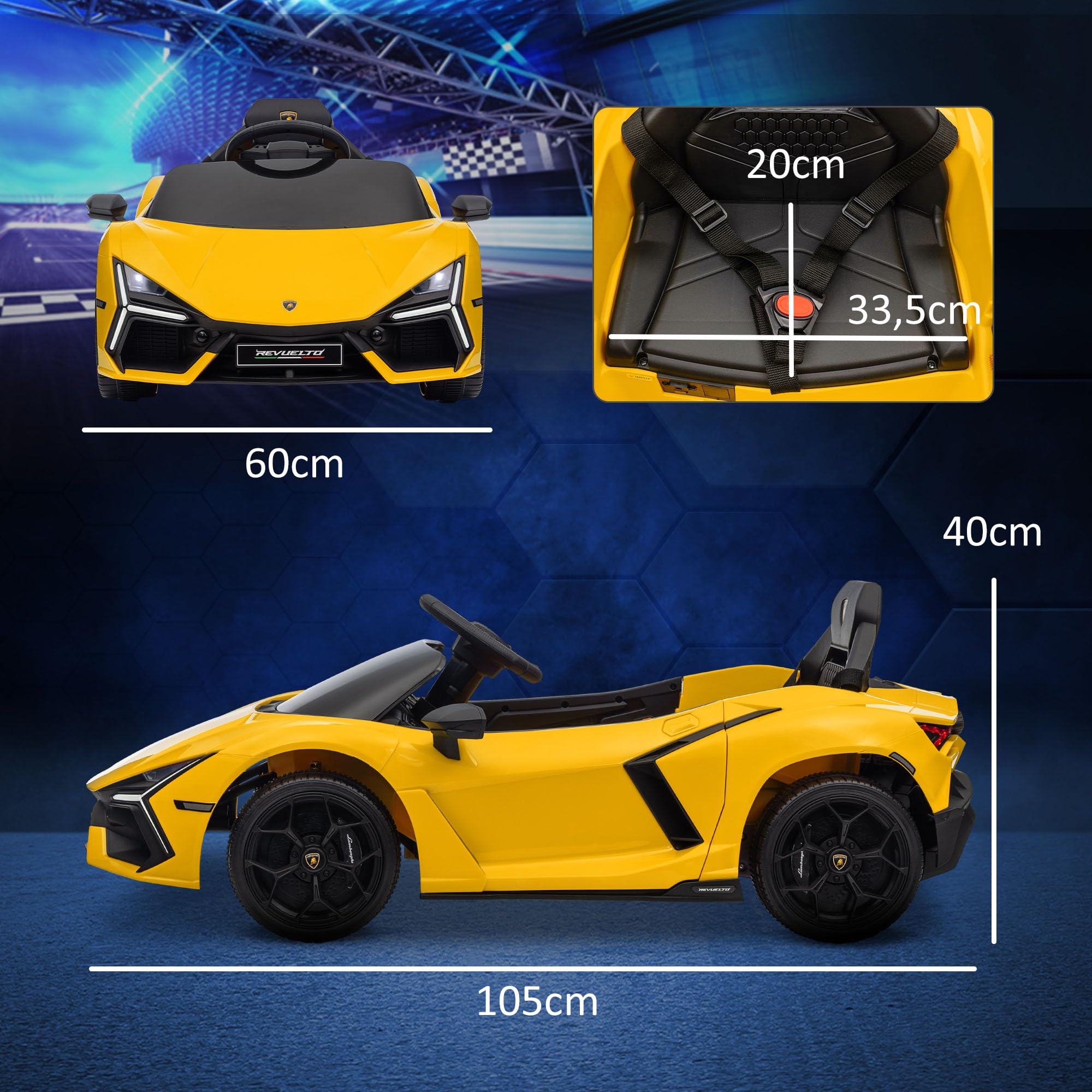 AIYAPLAY Voiture électrique Enfants sous Licence Lamborghini Revue Jaune | Véhicule Électrique 12V, Portes Papillon, Télécommande 2,4G, Suspension, Phares, Musique, Klaxon, pour Enfants 3 à 5 Ans