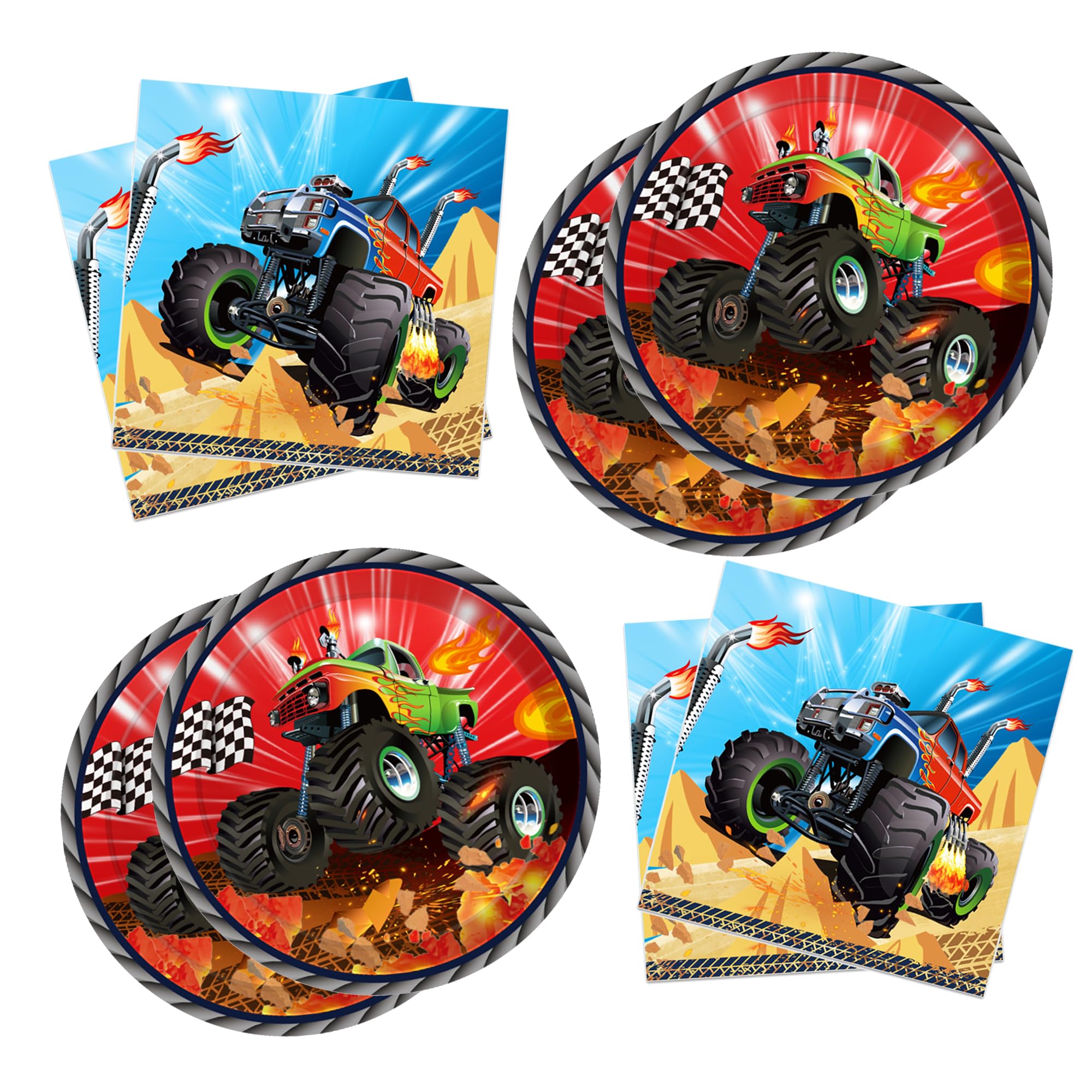 Monster Truck Party Plates and Napkins for 24 Guests 64 Pcs Monster Truck Birthday Party Supplies Tableware Set Monster Truck Paper Plates Machines Jam Napkins for Machines Jam Theme Birthday Supplies
