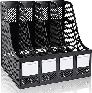 KXF Sturdy HIPS Plastic A4 File Organiser Desktop File Organizer Documents File Holder Office Desk Storage Kitchen Organiser File Rack Dividers 4 Compartments File Frame File Cabinet For Home School