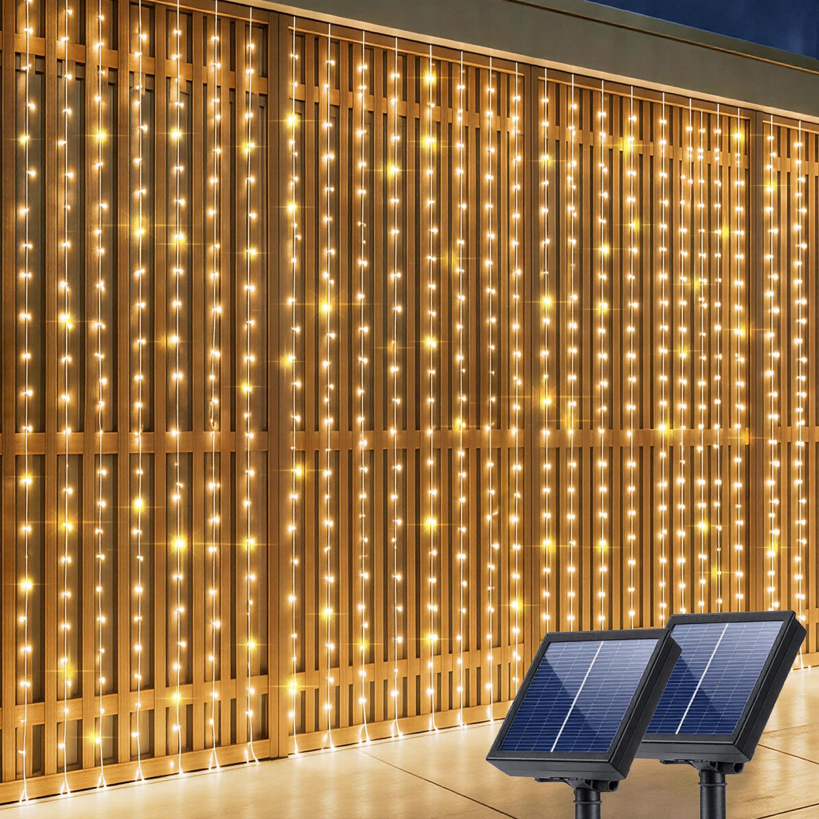 Solar-Vorhang-Lichterkette für den Außenbereich, 6 x 3 m, insgesamt 480 LEDs, solarbetrieben, wasserdicht, für Garten, Party, Hochzeit, Dekoration, 2 Stück