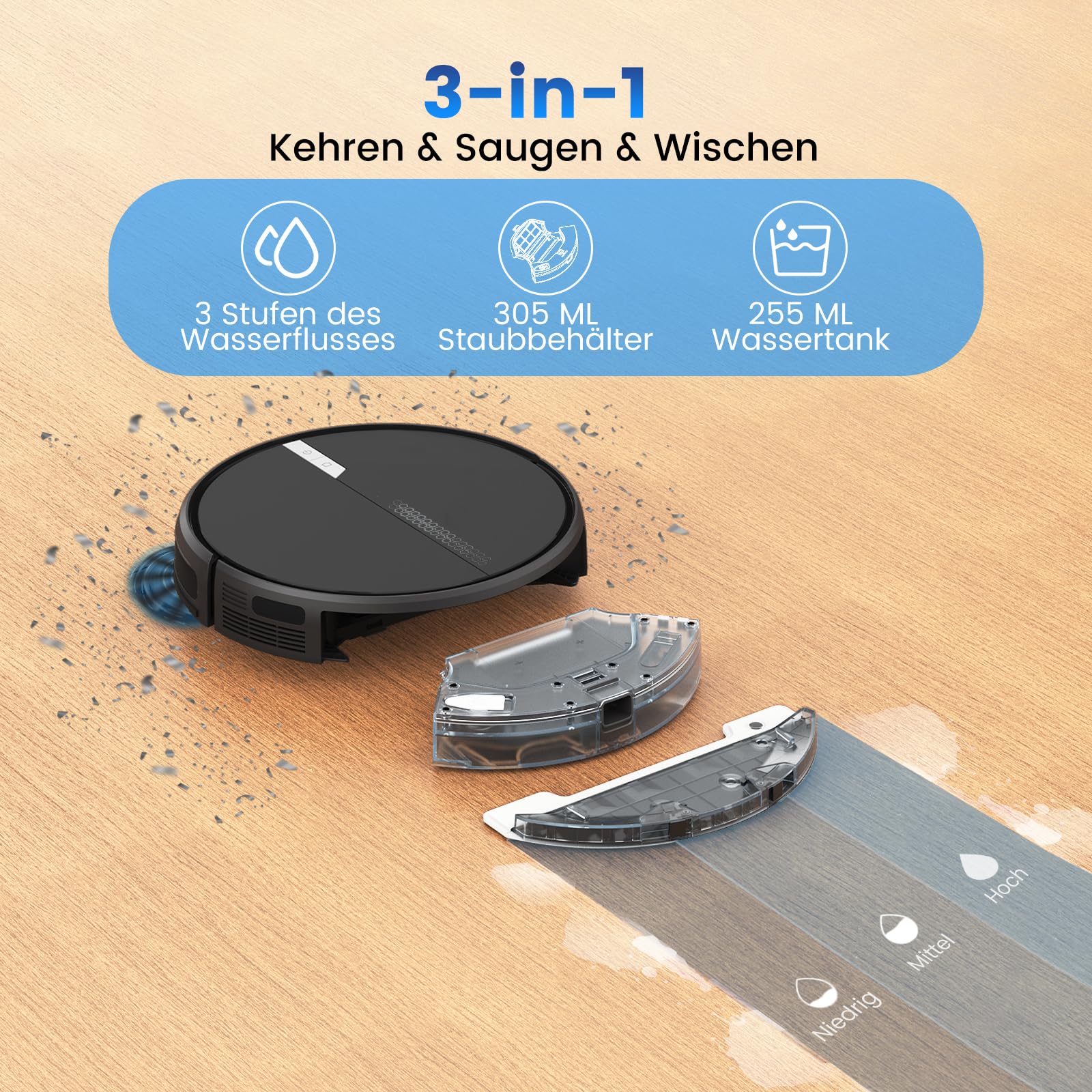 FIXR G60 Saugroboter mit Wischfunktion, 3 in 1 Staubsauger Roboter