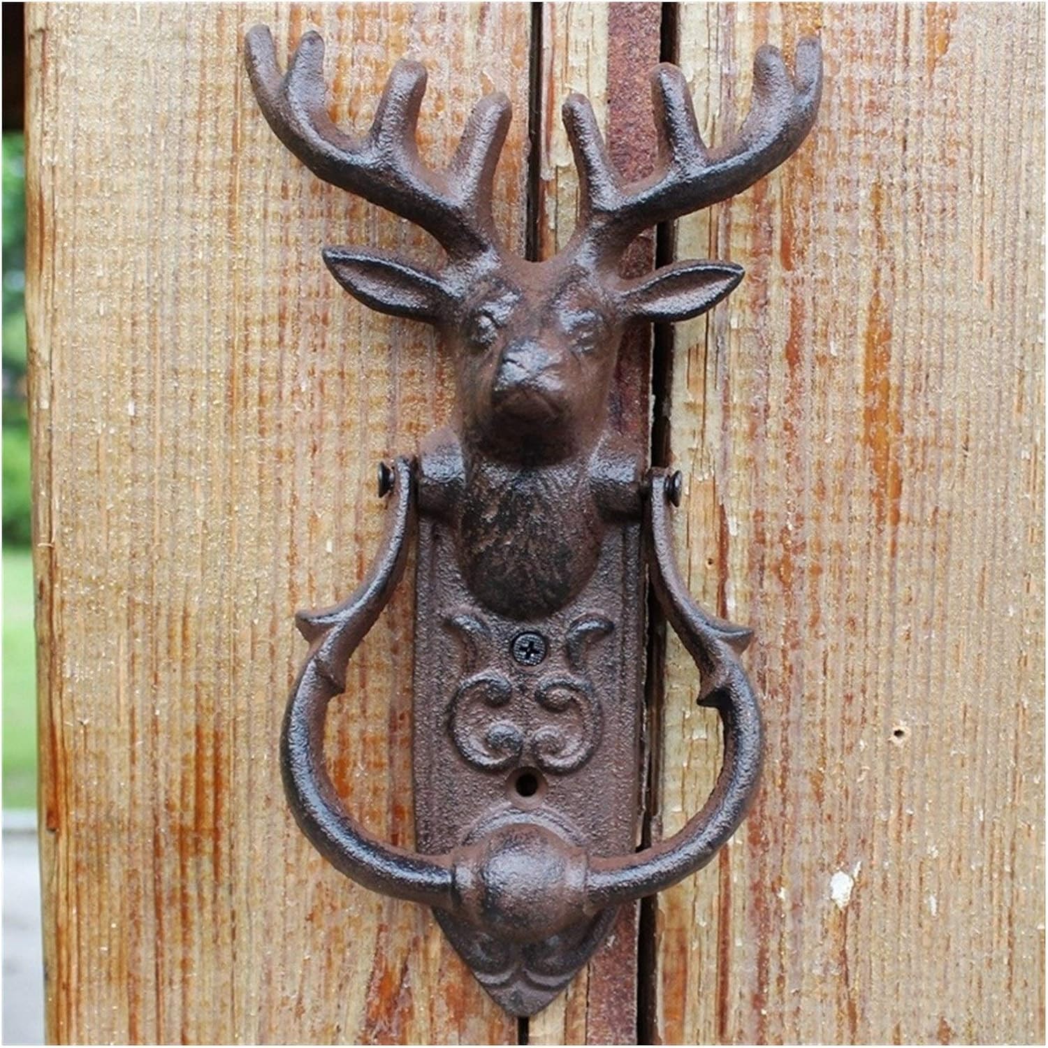Zhaoqin Deer Head Door Knocker Door Knockers Iron Knocker Crafts Vintage Owl Door Knocking Antique Door Handle Garden Home Wall Decoration(Deer Head)