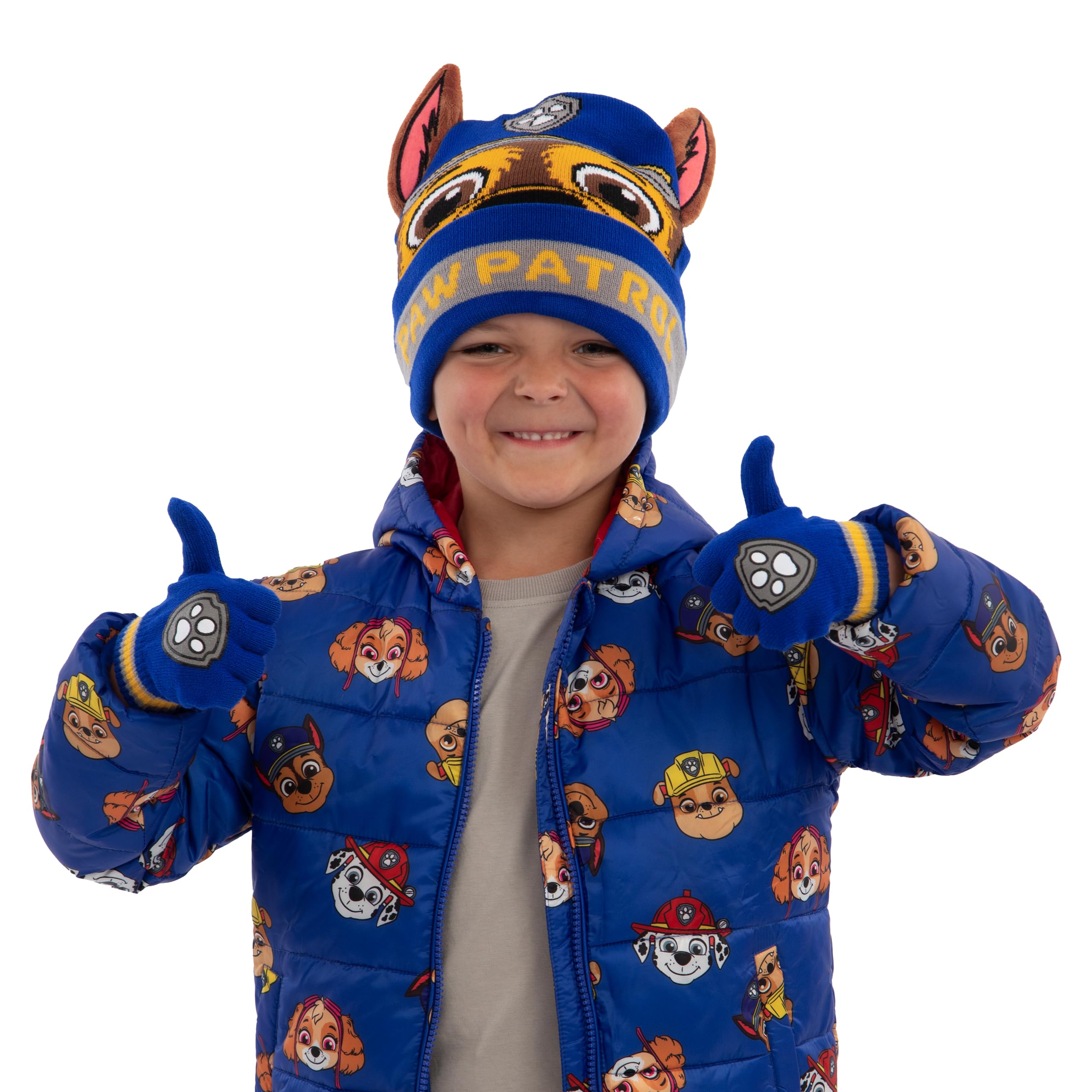 Paw Patrol Conjunto De Gorro Y Guantes Para Niños, Conjunto De Gorro Y Guantes Chase Con Orejas 3D, Azul, Talla Única
