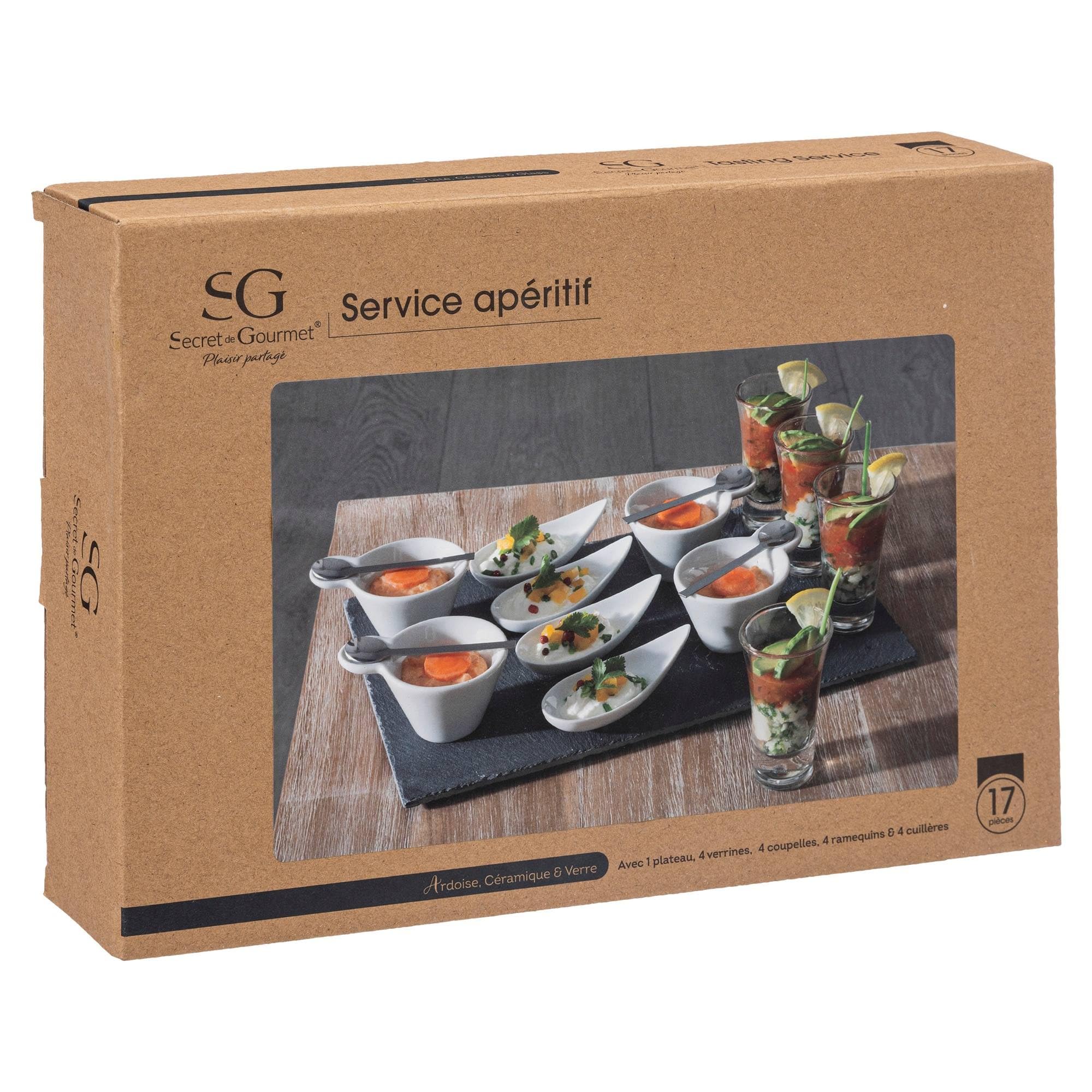 JJA JJ101973 - Servizio per aperitivo con Vassoio Ardesia, 17 Pezzi