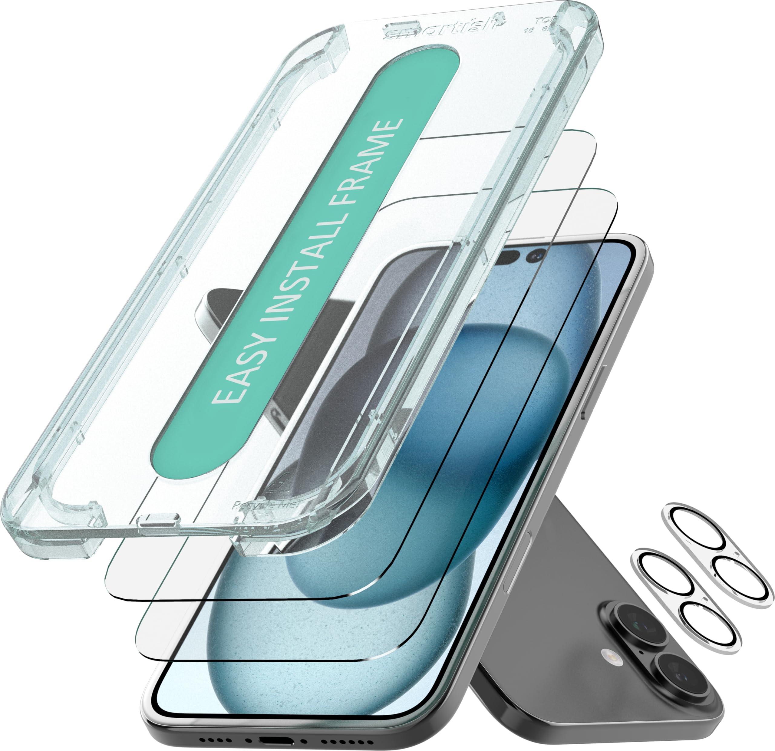 Smartish iPhone 16 Plus Screen + Lens Protector, Tuff Sheet, 2 Pack