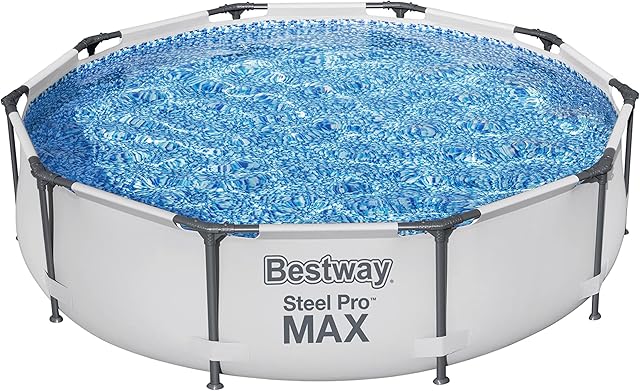 Bestway MAX Steel Pro Round Frame Swimming Pool with Filter Pump, Grey, 10 ft, 305 x 305 x 76 cm