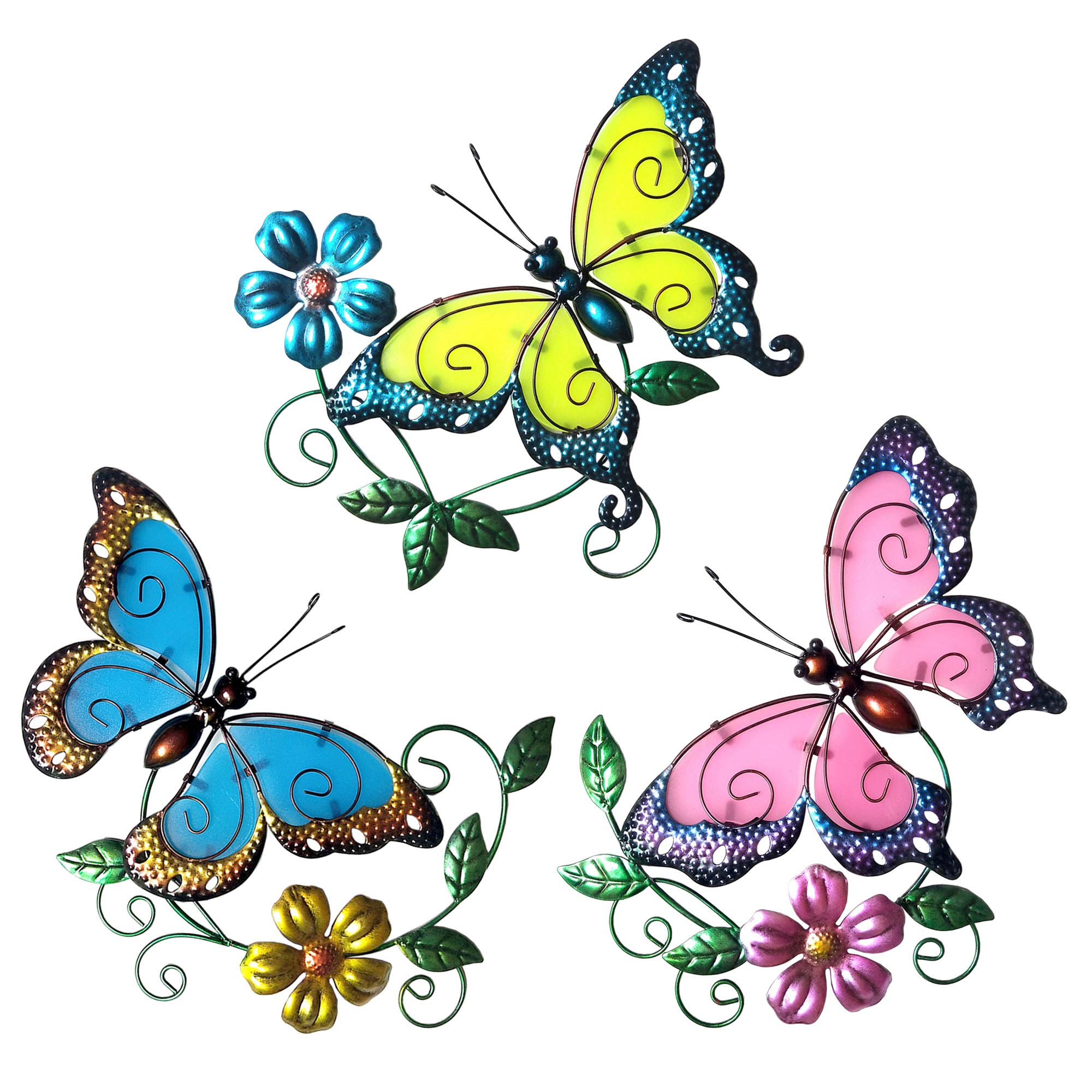 JFRISING Butterfly Wall Art Decor Plaque, Butterfly Glow in Dark Decorative Metal Wall Sculpture Hanging Indoor Outdoor Pathway Courtyard, 3 Pack