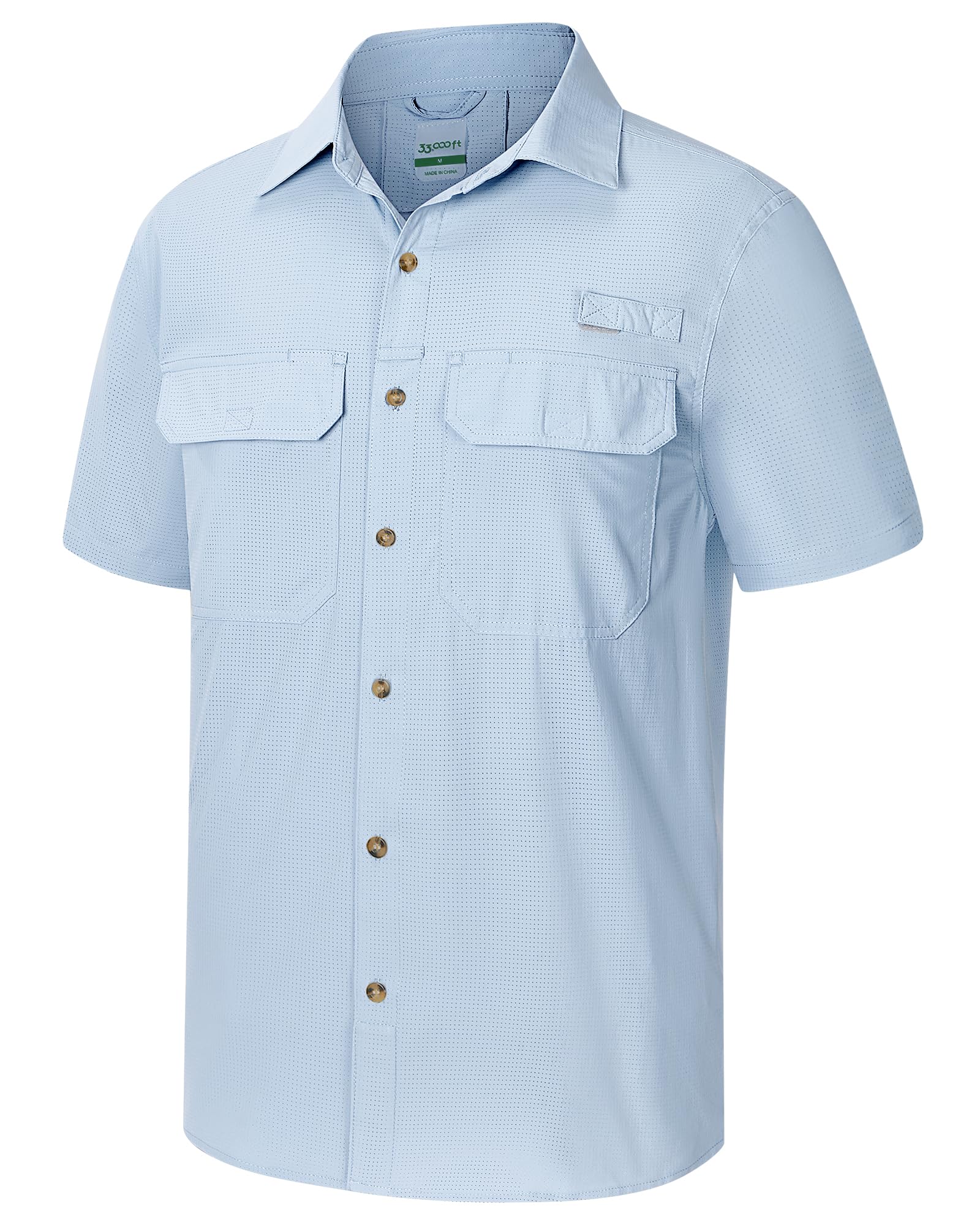33,000ft Men's UPF 50+ UV Protection Short Sleeved Shirts Quick Dry Button Down Shirts Cooling Hiking Shirt for Travel Safari Fishing