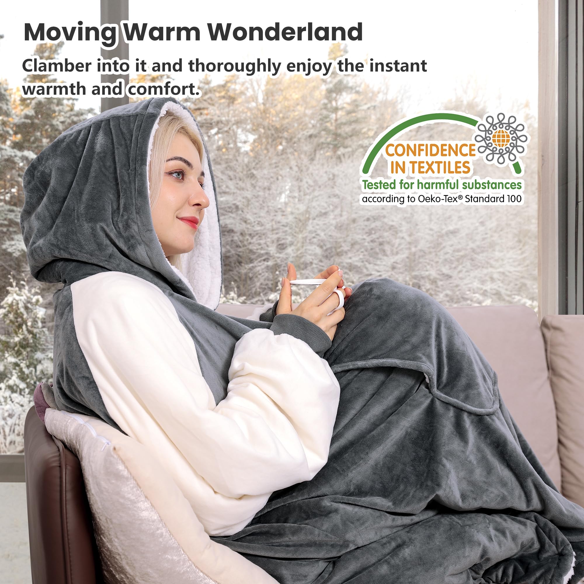 Winthome Hoodie Decke Doppelte Wärme, Kuschelpullover Damen Warm Weich,Hoodie mit Tasche und Kapuze, Deckenpullover Sherpa für Erwachsene Damen Herren Geschenk, Deckenpulli Oversize, Heizkosten Sparen