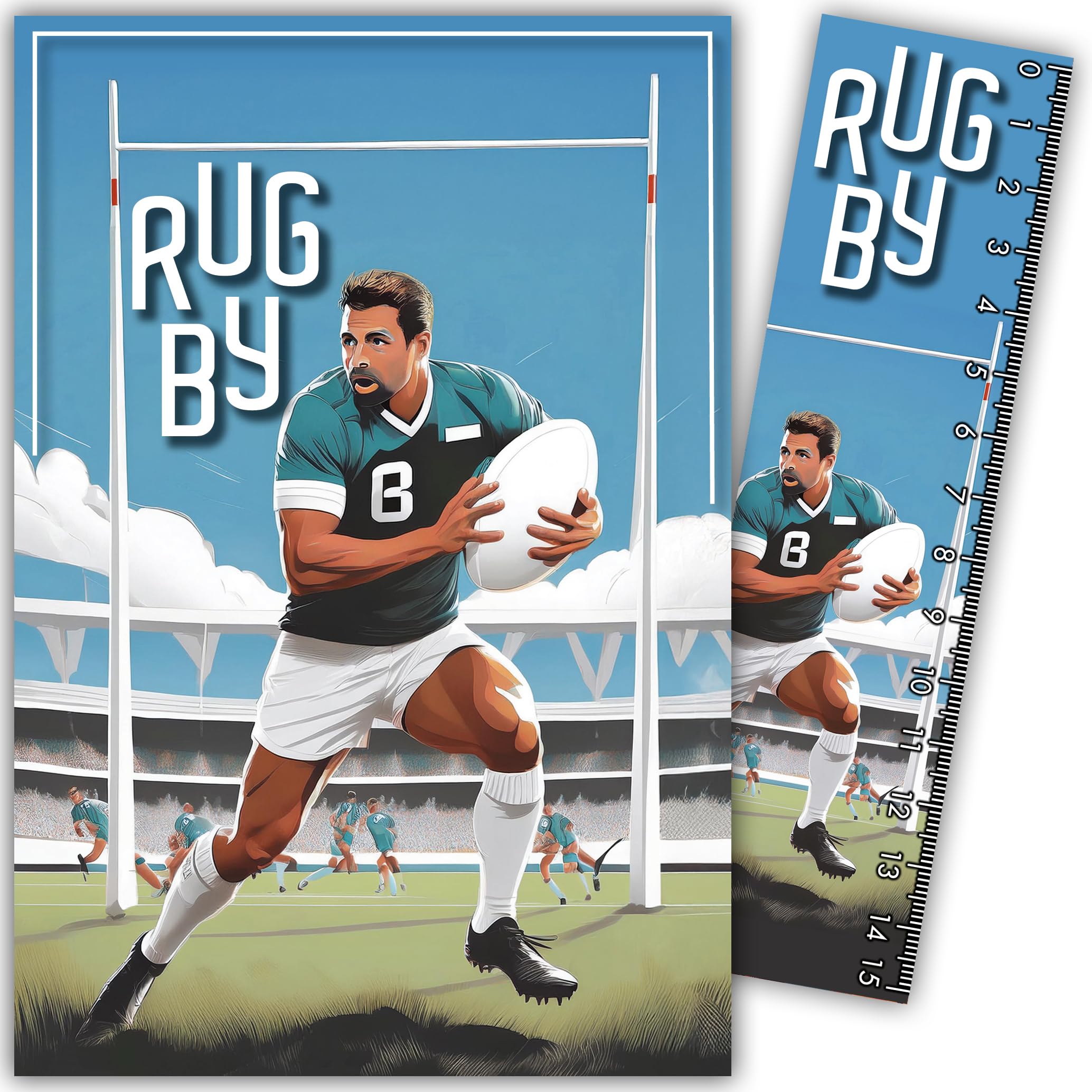 69-1029 Rugby Rugby Card with 15 cm Paper Ruler and 12 x 17.5 cm White Envelope - Birthday or Party Gift - Made in France