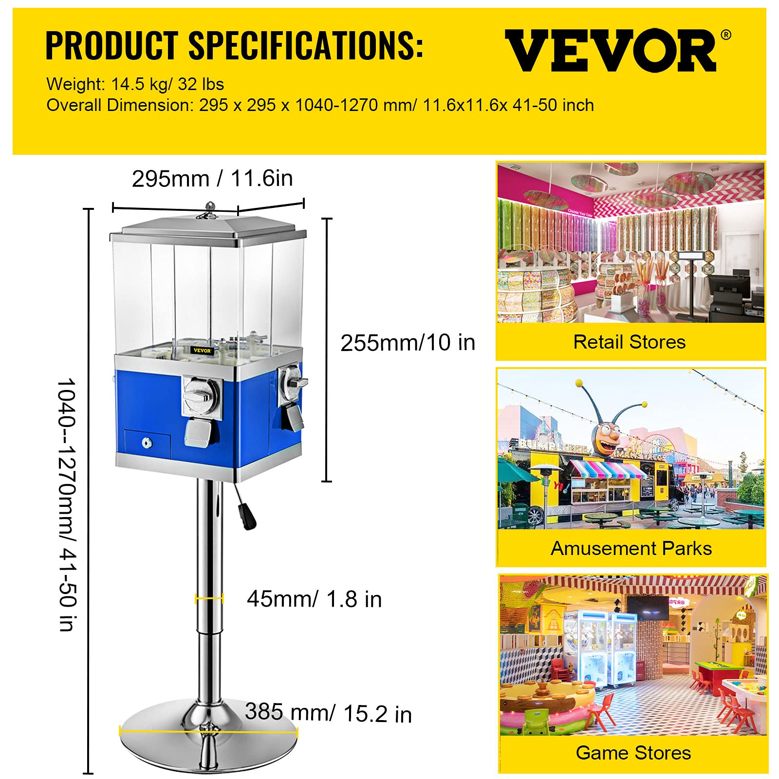 VEVOR Vending Machine with Stand, Blue Quarter Candy Dispenser