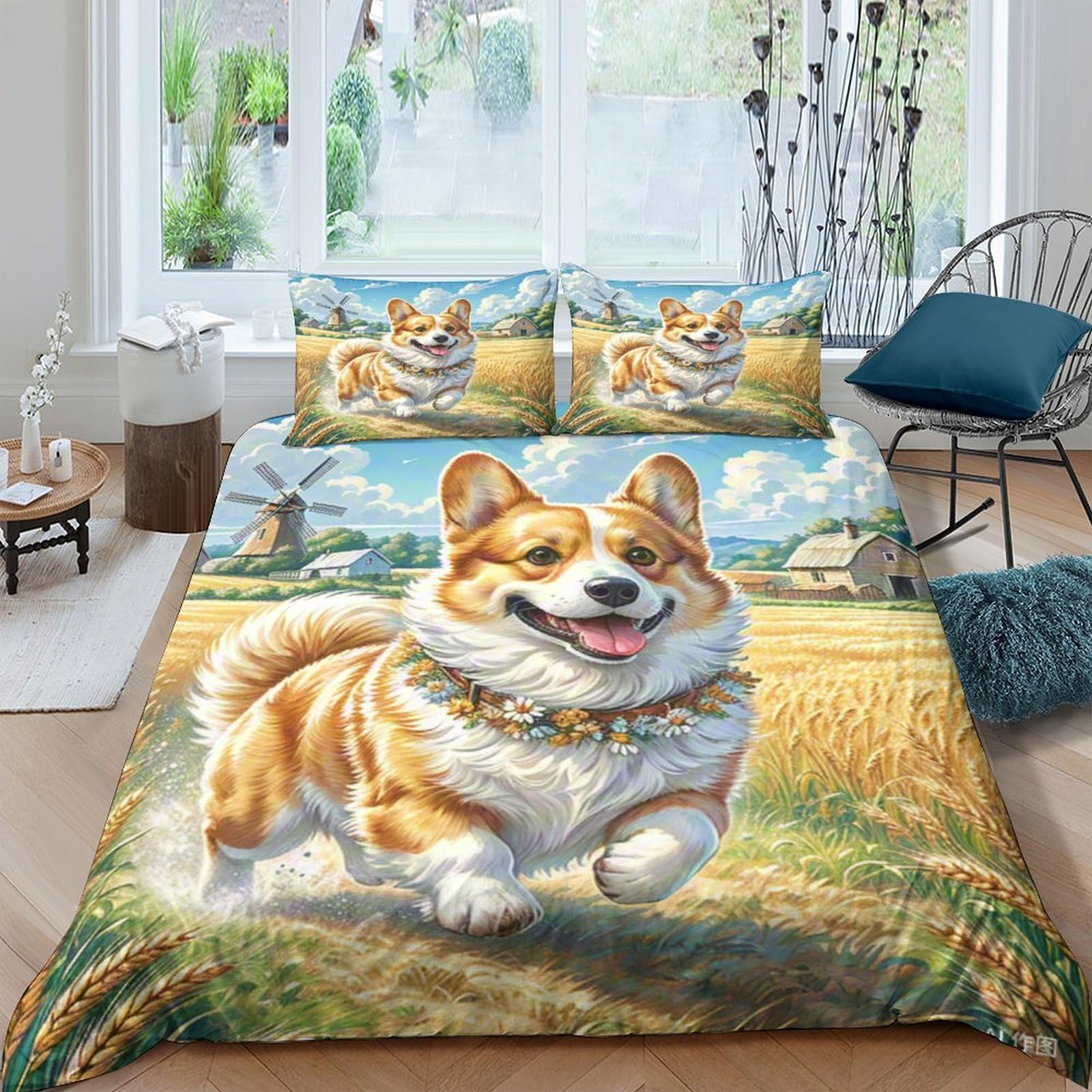 Parure de lit Corgi imprimée 3D housse de couette microfibre 220x240 pour garçon
