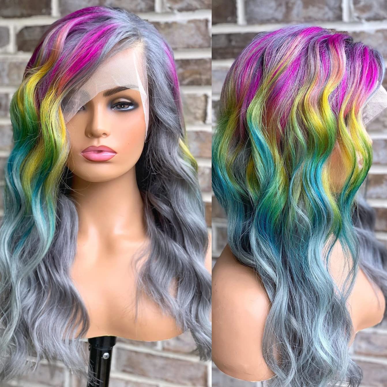 Rainbow Wigs 150 Density Body Wave Lace Front Wig Human
