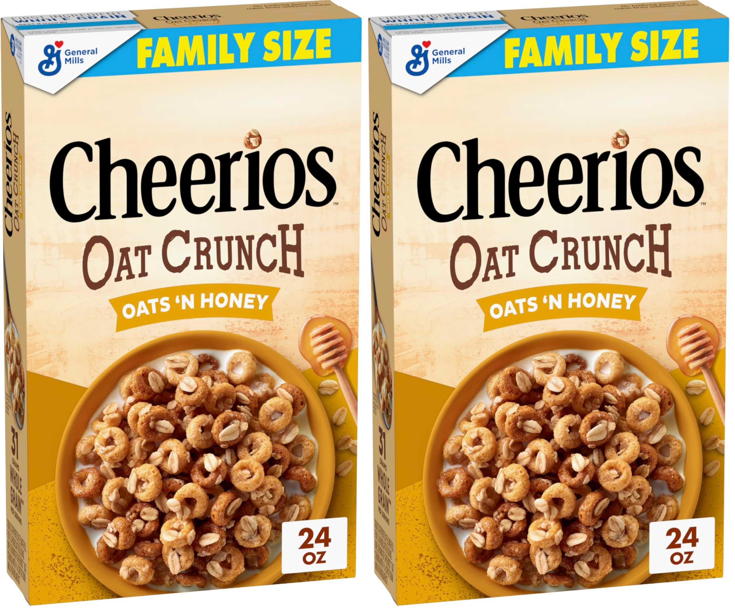 Oat Crunch Oats 'N Honey Breakfast Cereal, Made with Whole Grain, Family Size, 24 oz (Pack of 2)