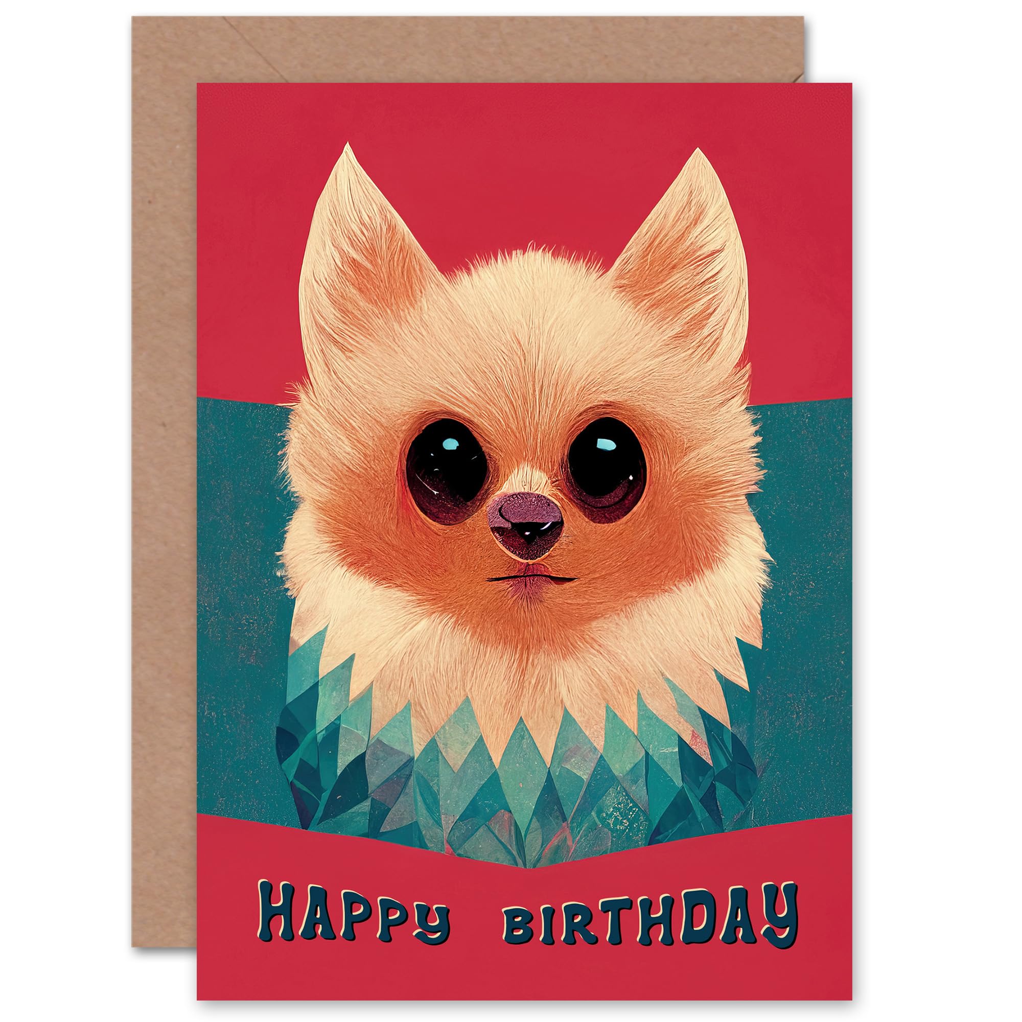 Artery8 Birthday Pomeranian Japanese Kitsune For Him Her Blank Inside Greeting Card