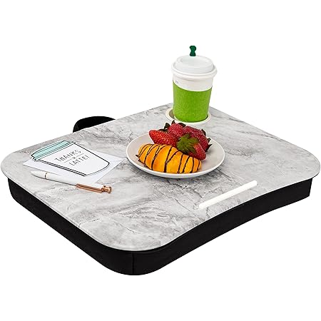 LAPGEAR Cup Holder Lap Desk with Device Ledge - White Marble - Fits up to 15.6 Inch Laptops - Style No. 46305