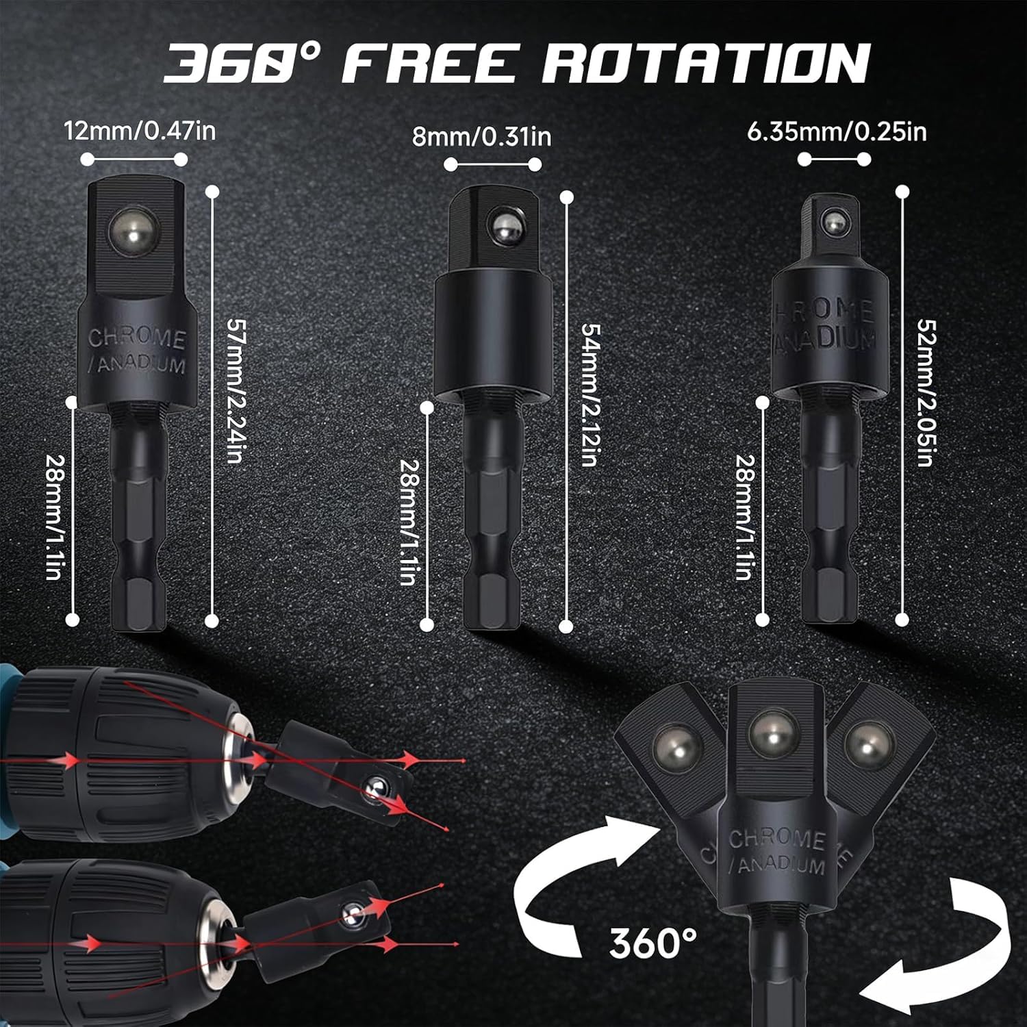 Drill Bit Extension Kit - 17 Piece Angled Attachments -6