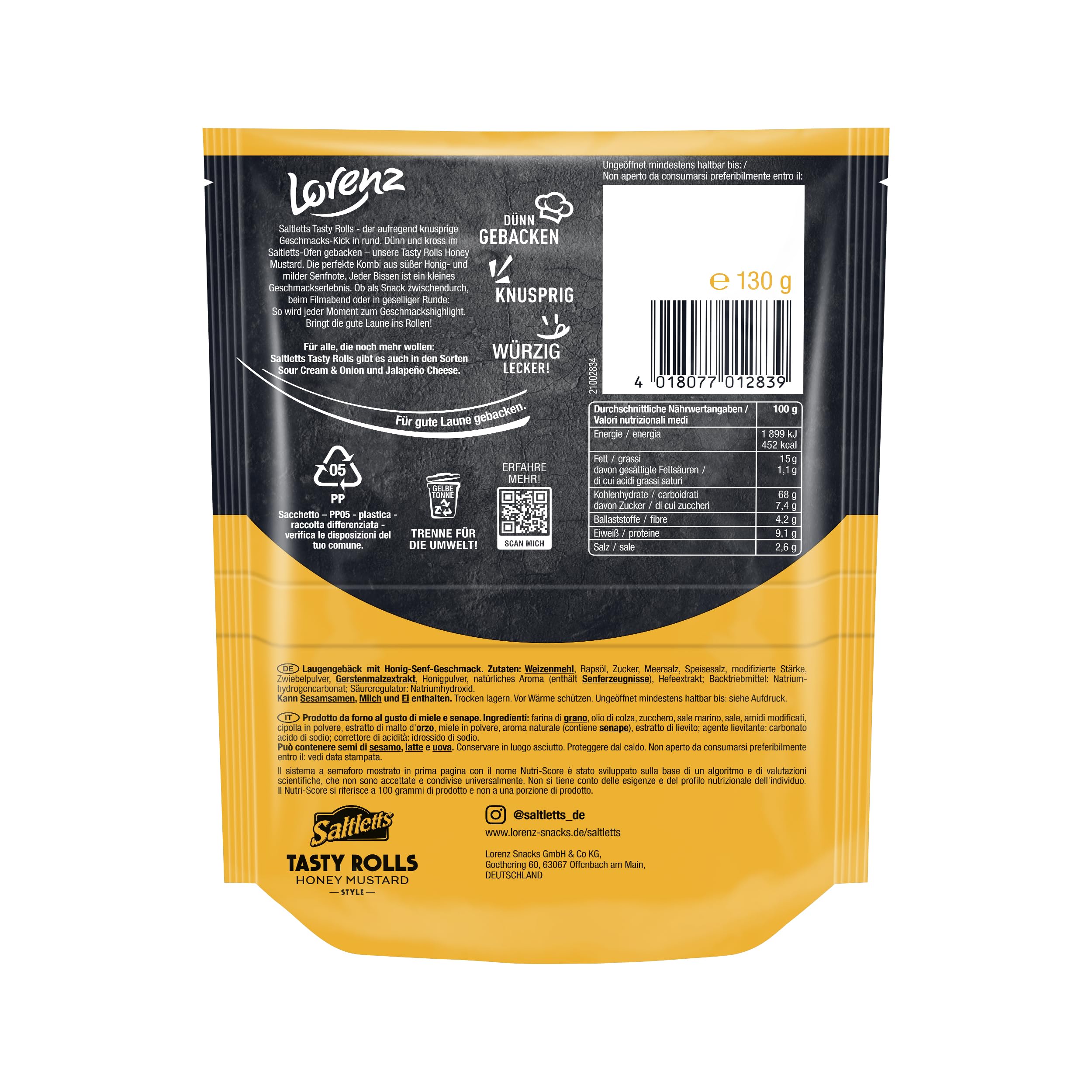 LORENZ | Saltletts Tasty Rolls Honey Mustard Style | 14 x 130 g | vegetarisch