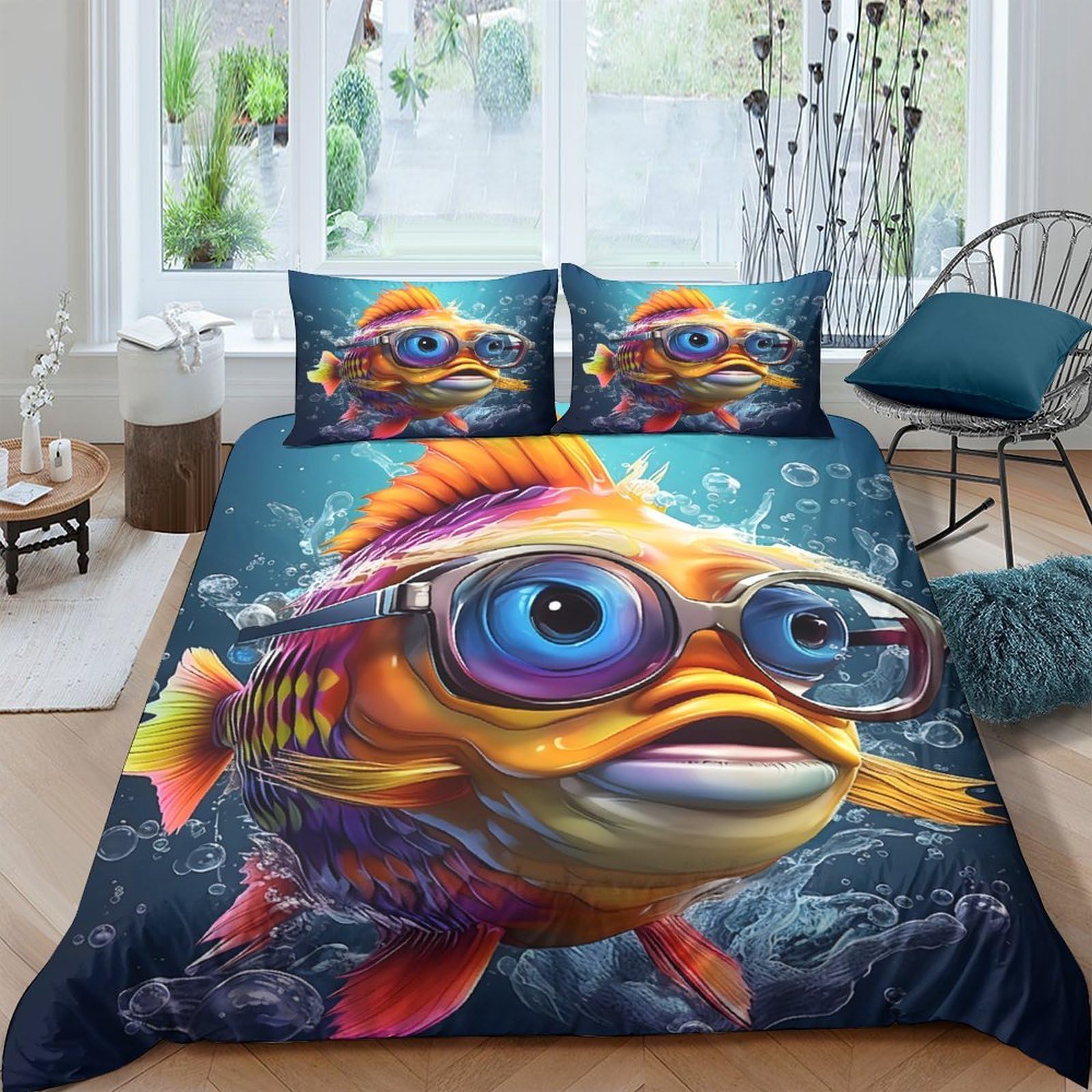 Ctjqhvkz Style-3 3D Printed Cartoon Fish Fitted Sheet Microfiber Anti-Slip Bed Cover For Bedroom Dorm Artistic Decor Easy Care Single（135X200cm）