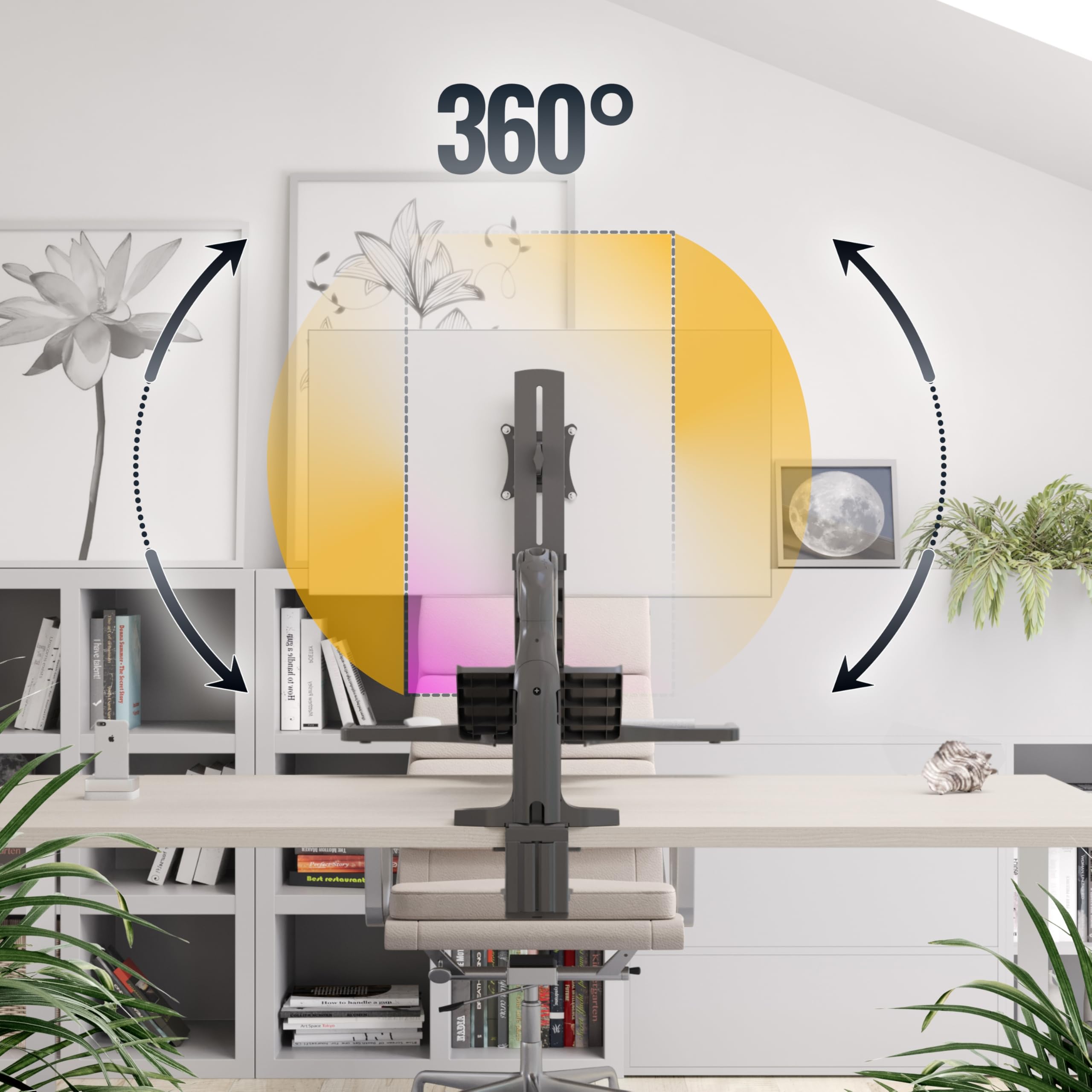 RICOO TS5411 Support Écran PC TV 13 17 19 22 24 27 28 32 Pouces VESA 75x75 100x100 Ressort à gaz Rangement Clavier Orientable Inclinable Rotatif Universel Fixation Bureau