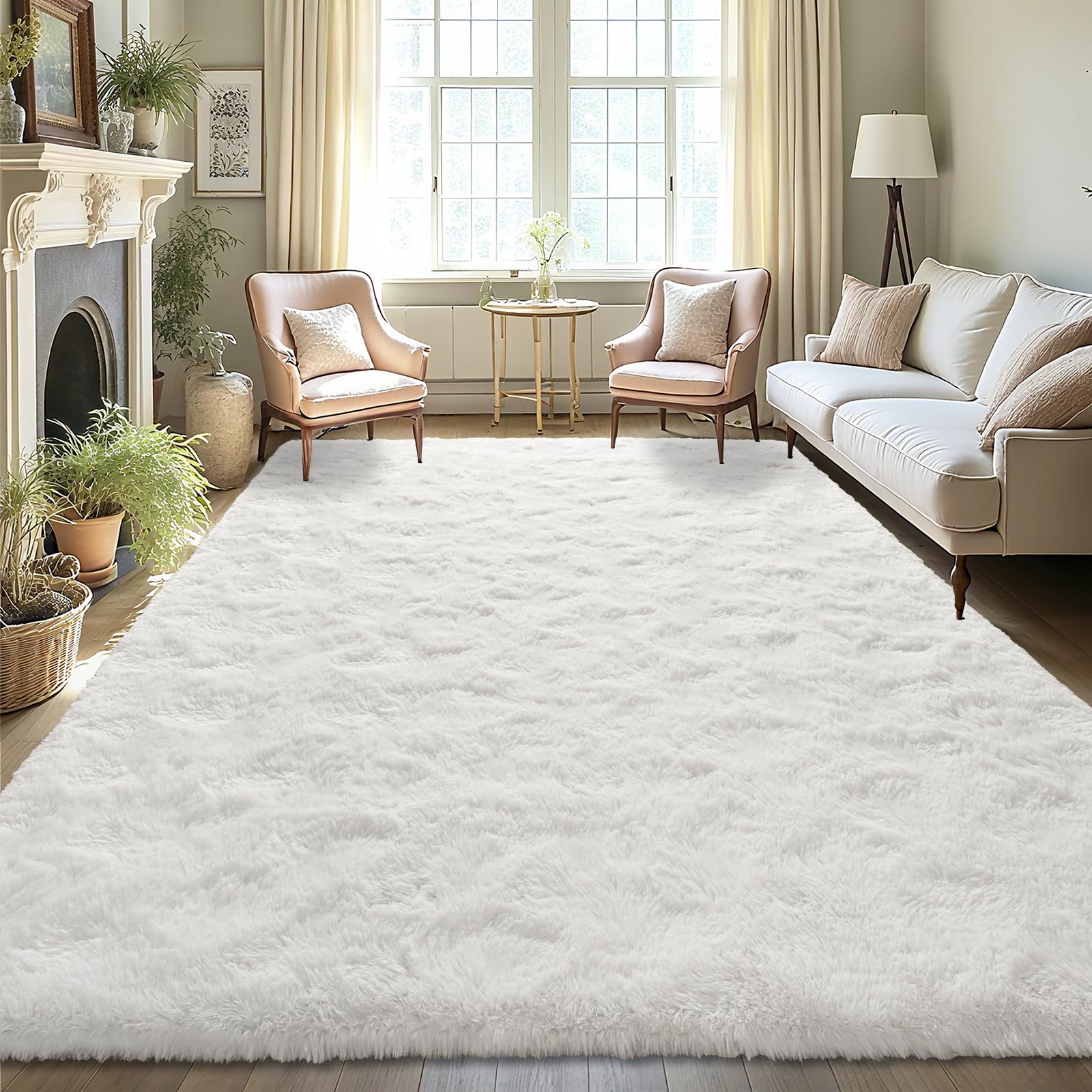 LOCHAS Ultra Soft Indoor Modern Area Rugs Fluffy Living Room Carpets for Children Bedroom Home Decor Nursery Rug 9x12 Feet, Cream