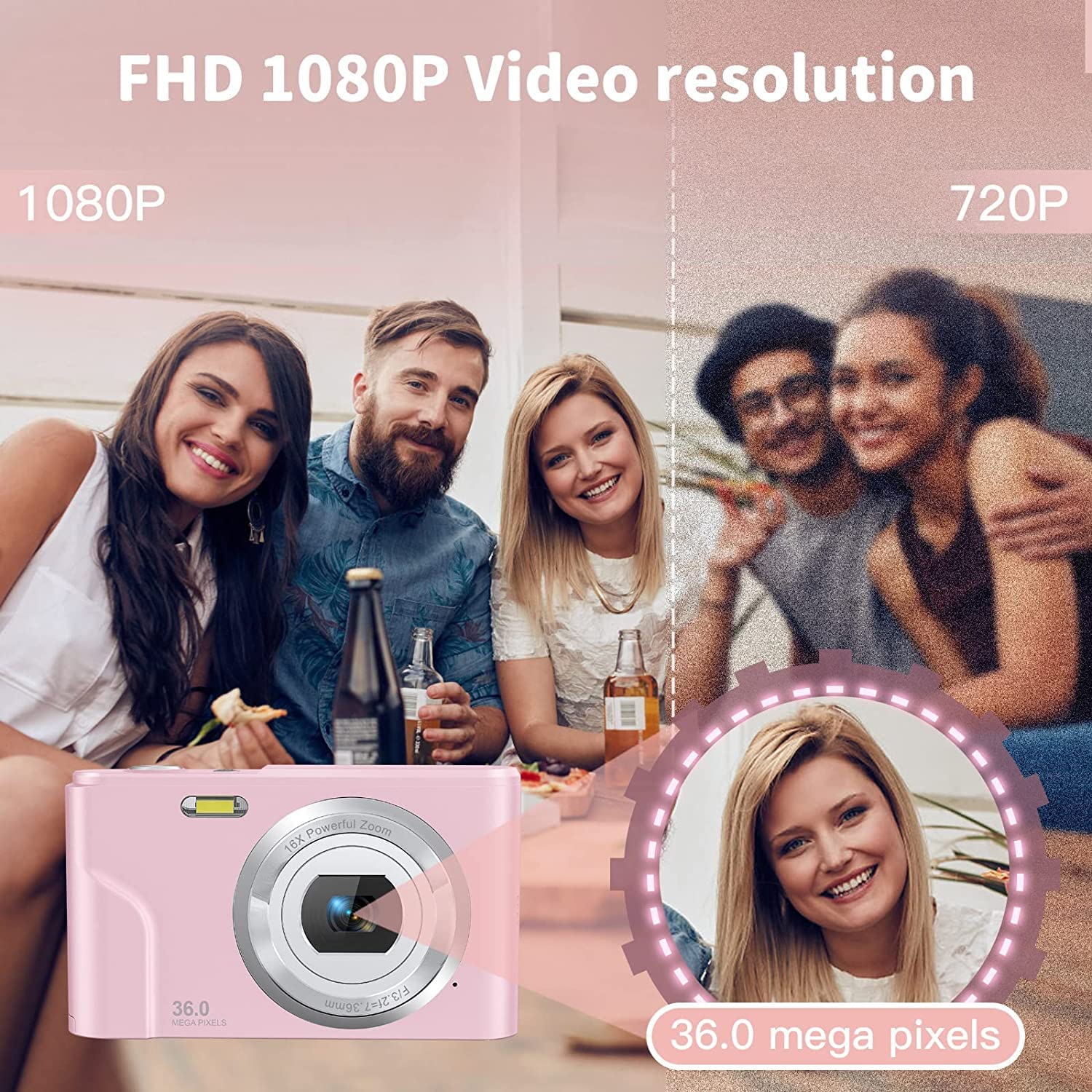 Aparat cyfrowy, aparat fotograficzny HD 1080P, 2,4-calowy kompaktowy aparat LCD z 16-krotnym zoomem cyfrowym, wydajne aparaty fotograficzne, przenośna mini kamera dla dorosłych, początkujących