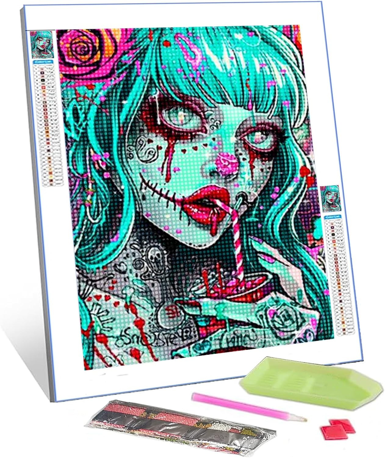 Graffitic Sexy Women DIY Diamond Painting Kits for Adults 5D Full Drill Round Crystal Gothic Femle Diamond Art Gem Dots Craft Blue Candy Girl Pictures Home Wall Decor Gifts 12x16 inches (DIY Frame)