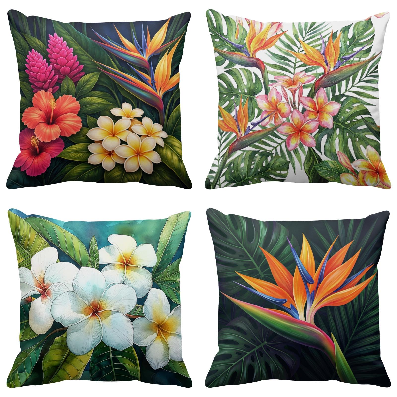 Housses de coussin 40,6 x 40,6 cm fleurs tropicales lot 4 taies d'oreiller décoratives salon sofa