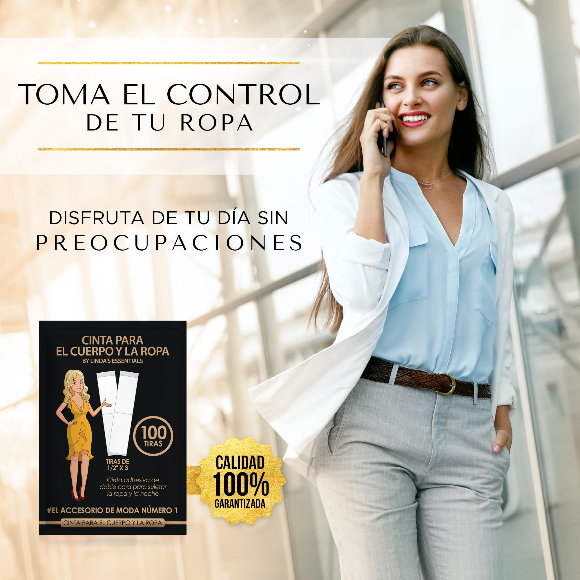 Cinta Doble Cara Ropa y Piel Invisible (100 Cintas) Adhesivo Natural Extrafuerte y Resistente al Sudor - Hipoalergénica - Sin Daños en Piel y Ropa Sin Residuos Body Tape y Boob Tape