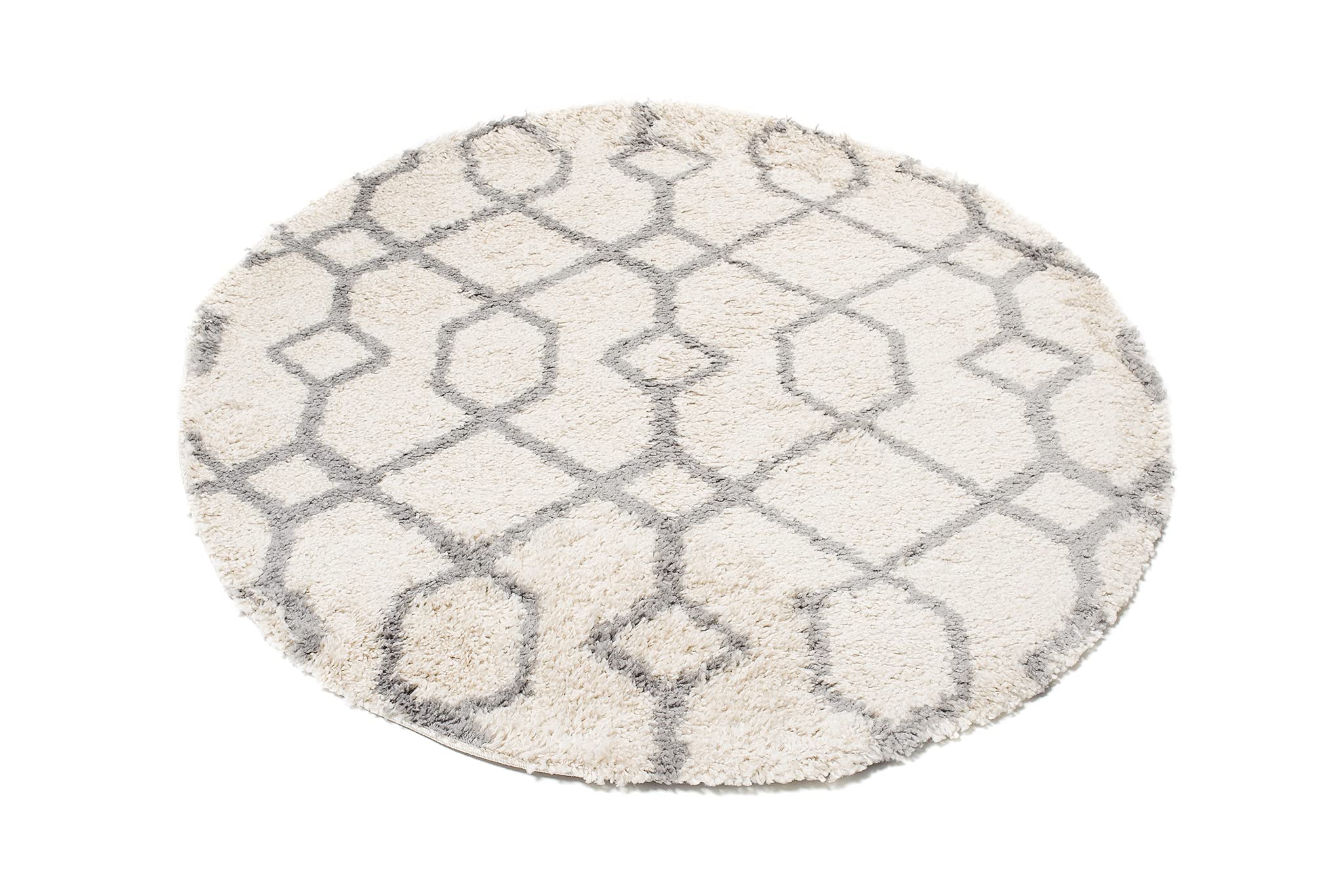 TAPISO Boho Rond Tapis Shaggy Poil Long Design Moderne Crème Gris Motif Géométrique Lignes Tapis Salon Chambre Ado Enfant Oeko-TEX Résistant Moelleux 200 x 200 cm