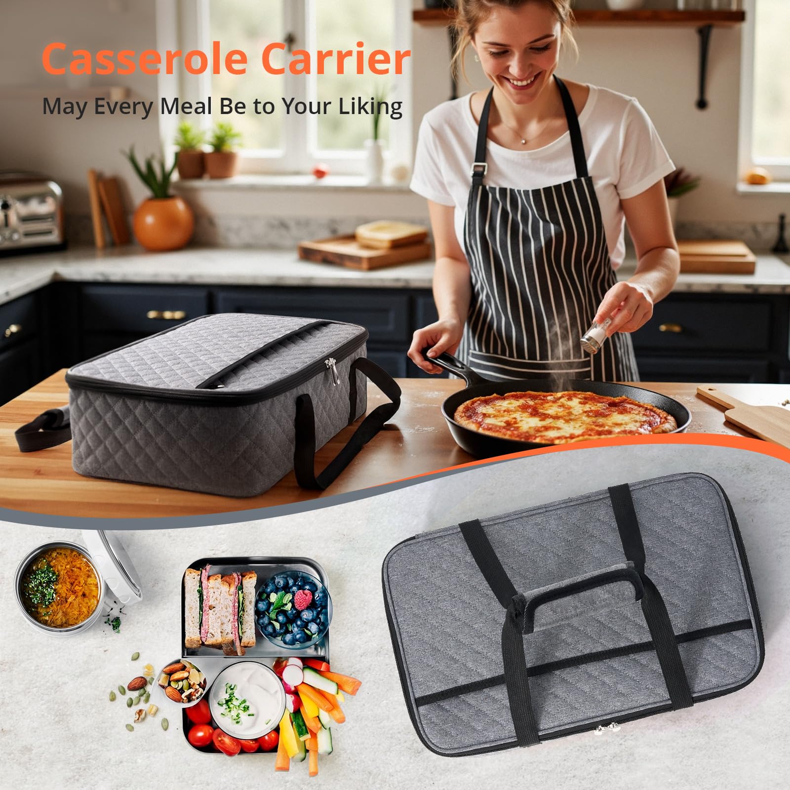 Cacerola – Portador de alimentos aislado portátil grande para alimentos calientes o fríos, bolsa de almuerzo o bolsa enfriadora, bolsa de almuerzo de lasaña para el trabajo, picnic, senderismo, playa