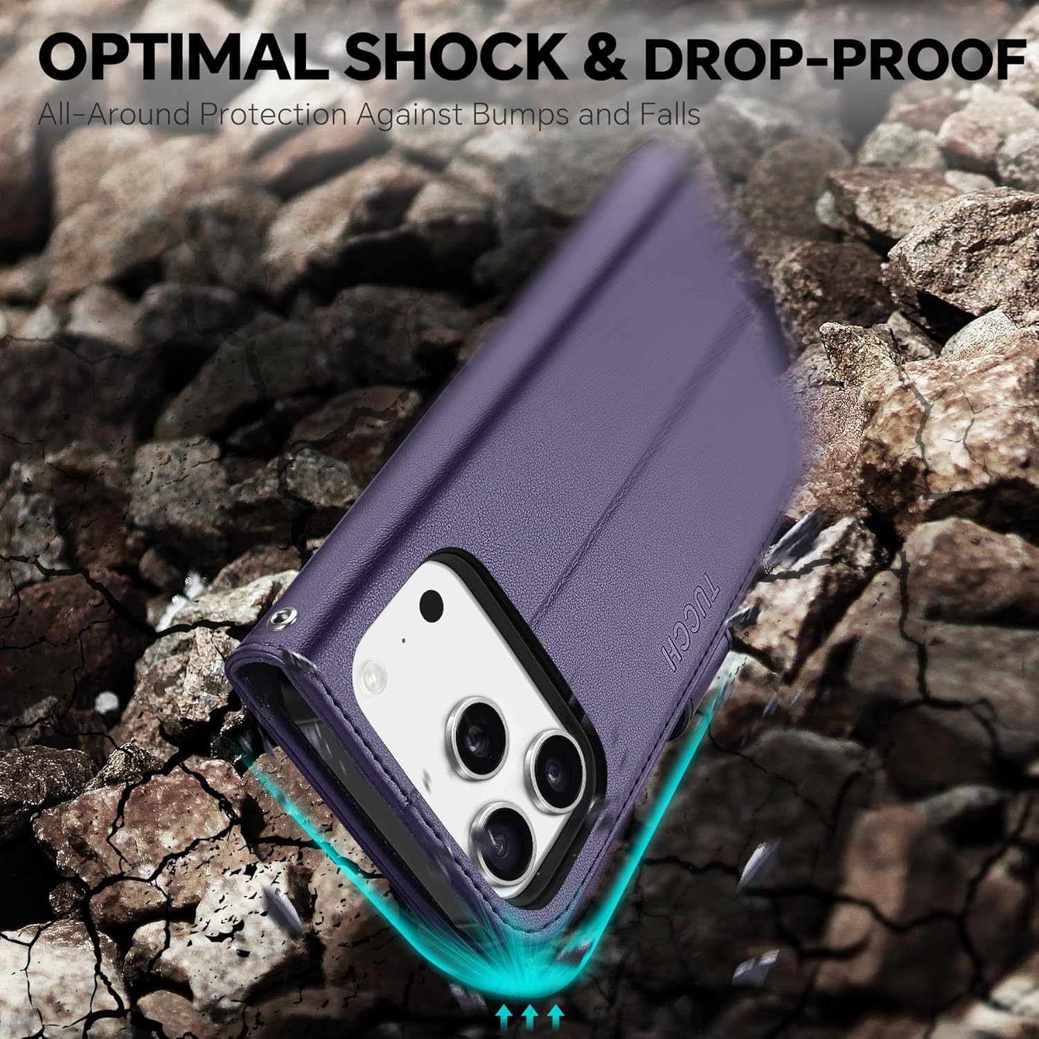 TUCCH 2-in-1 Removable Wallet Case for iPhone 17 Pro (6.3-inch) 2025, Wireless Charging | RFID Blocking 4 Card Holders | Wrist Strap | Kickstand | Magnetic | PU Leather Protective Cover | Deep Purple - Image 6