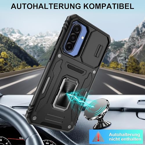 Jshru Coque de protection pour Samsung Galaxy A17 5G/A16 - Protection de l'appareil photo - Avec 2 films de protection d'écran - Norme militaire - Anti-chocs - Anneau en métal à 360° - Noir - 5