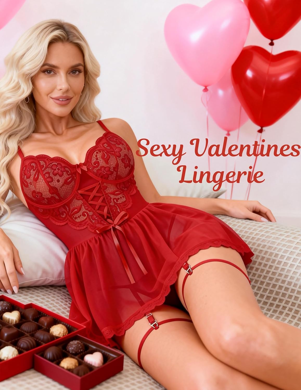 Babydoll Lingerie for Women Lace Underwire Push Up Bra Lingerie Dress Mesh Chemise with Garter Boudoir Nightgown - Image 5