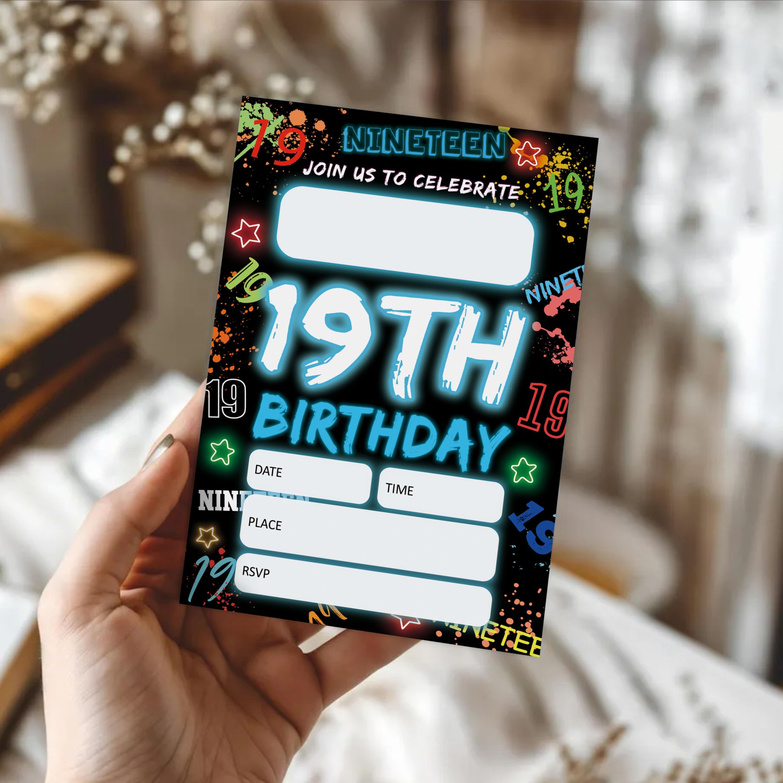 Lot de 20 cartes d'invitation à une fête d'anniversaire pour garçons et filles, 10,2 x 15,2 cm -B15 - Bleu pailleté - 20 cartes d'invitation double face à remplir avec enveloppes