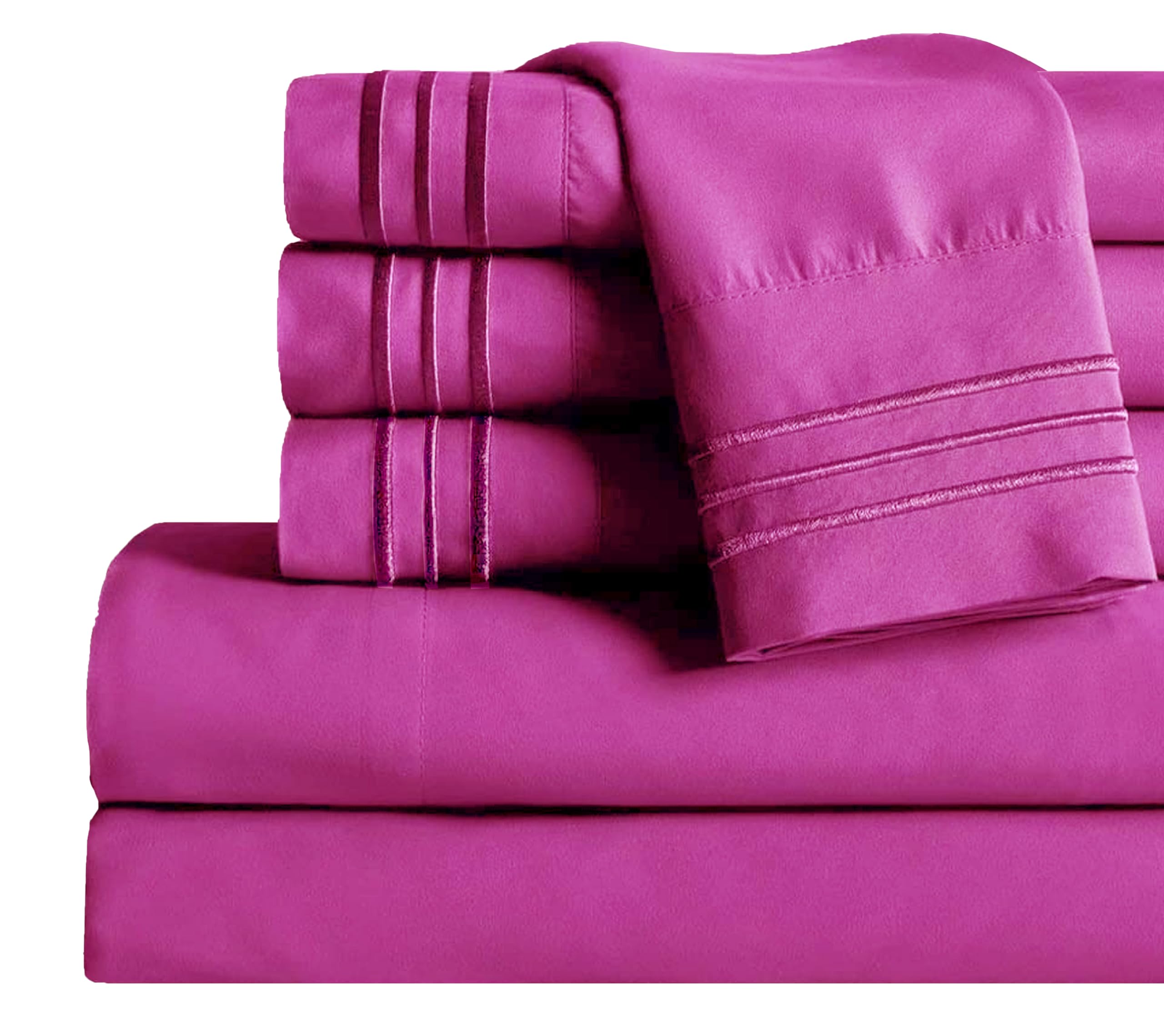 Mocassi Cali King Sheet Set - Luxury Hotel 1800 Premier Bedding Sheets &amp; Pillowcases - Ultra Soft Breathable &amp; Cooling Bed Sheets - Deep Pocket - Wrinkle Resistant - 6 Piece - Cali King, Hot Pink